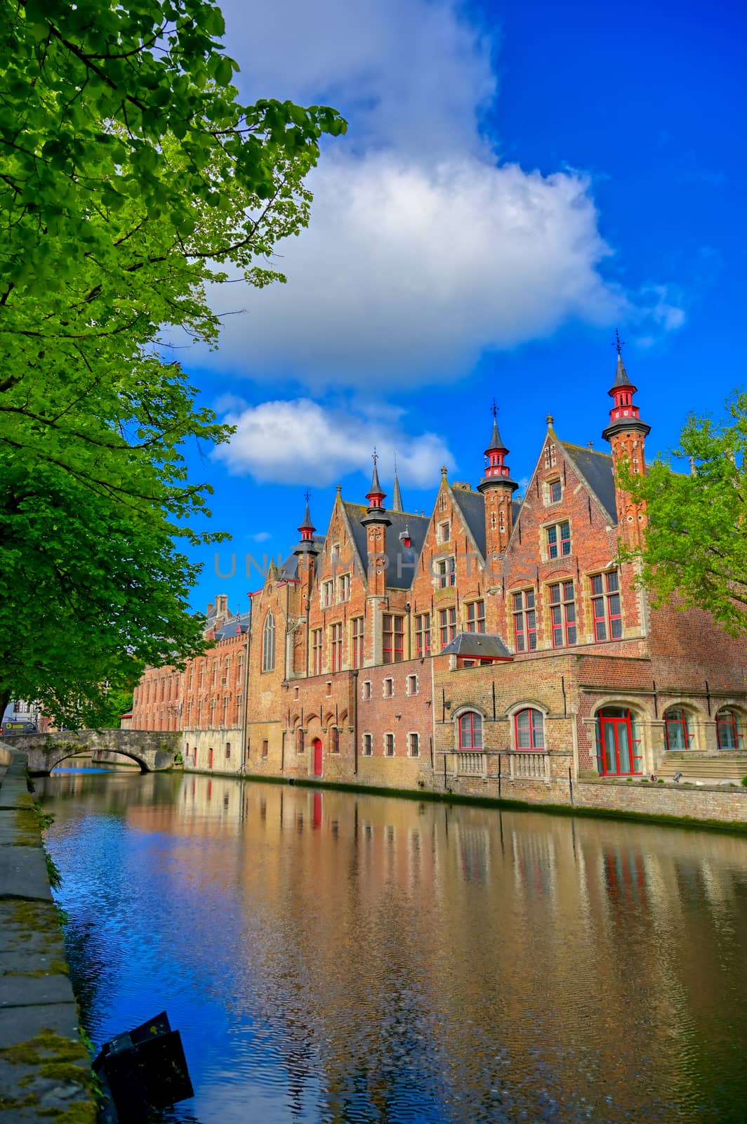 The canals of Bruges (Brugge), Belgium on a sunny day.