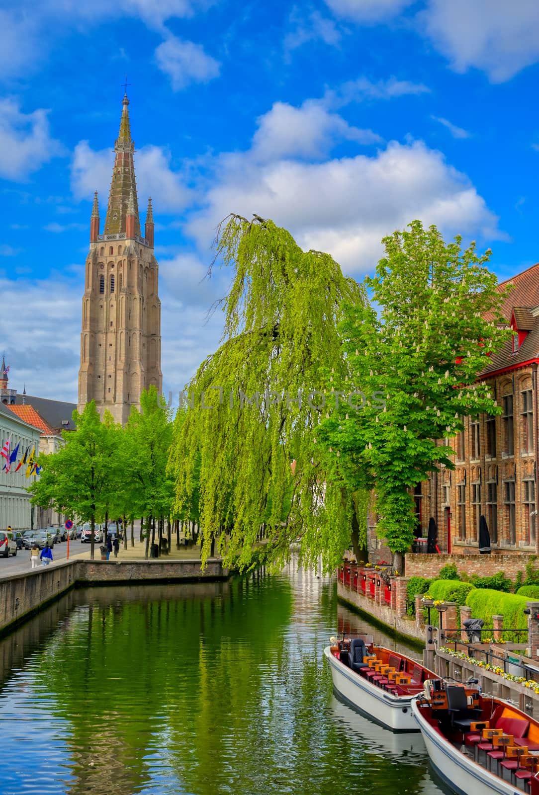 The canals of Bruges (Brugge), Belgium on a sunny day.