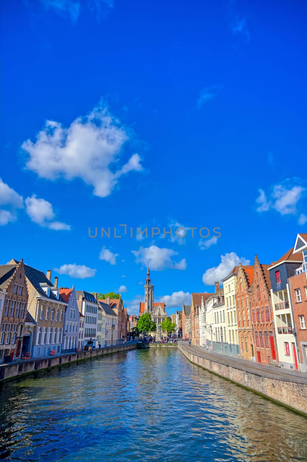 The canals of Bruges (Brugge), Belgium on a sunny day.