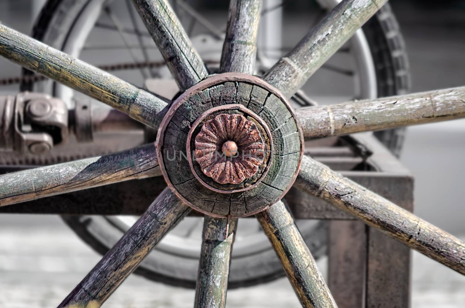 abstract technical background round wooden gear close up