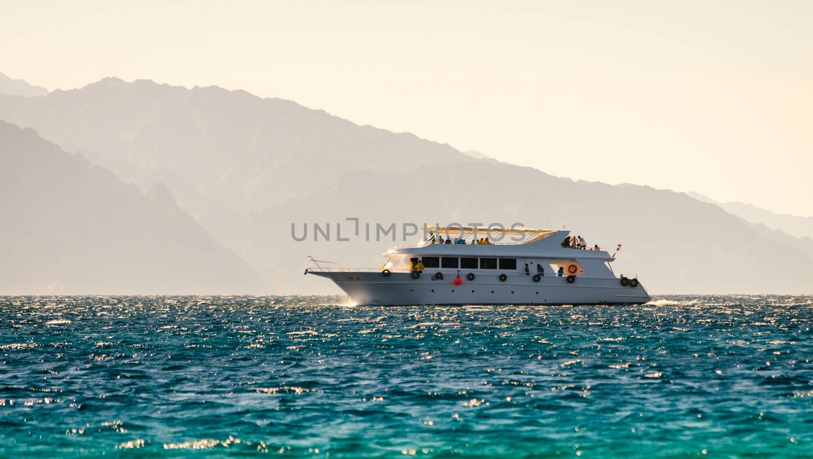 big boat on the background of high mountains in Egypt Dahab