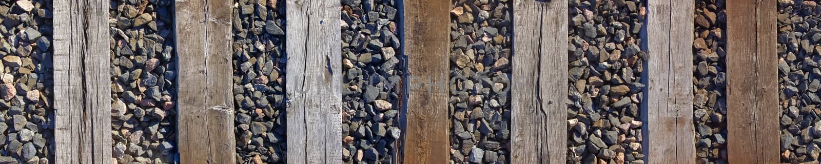 old wooden sleeper on railway panoramic shot. by PhotoTime
