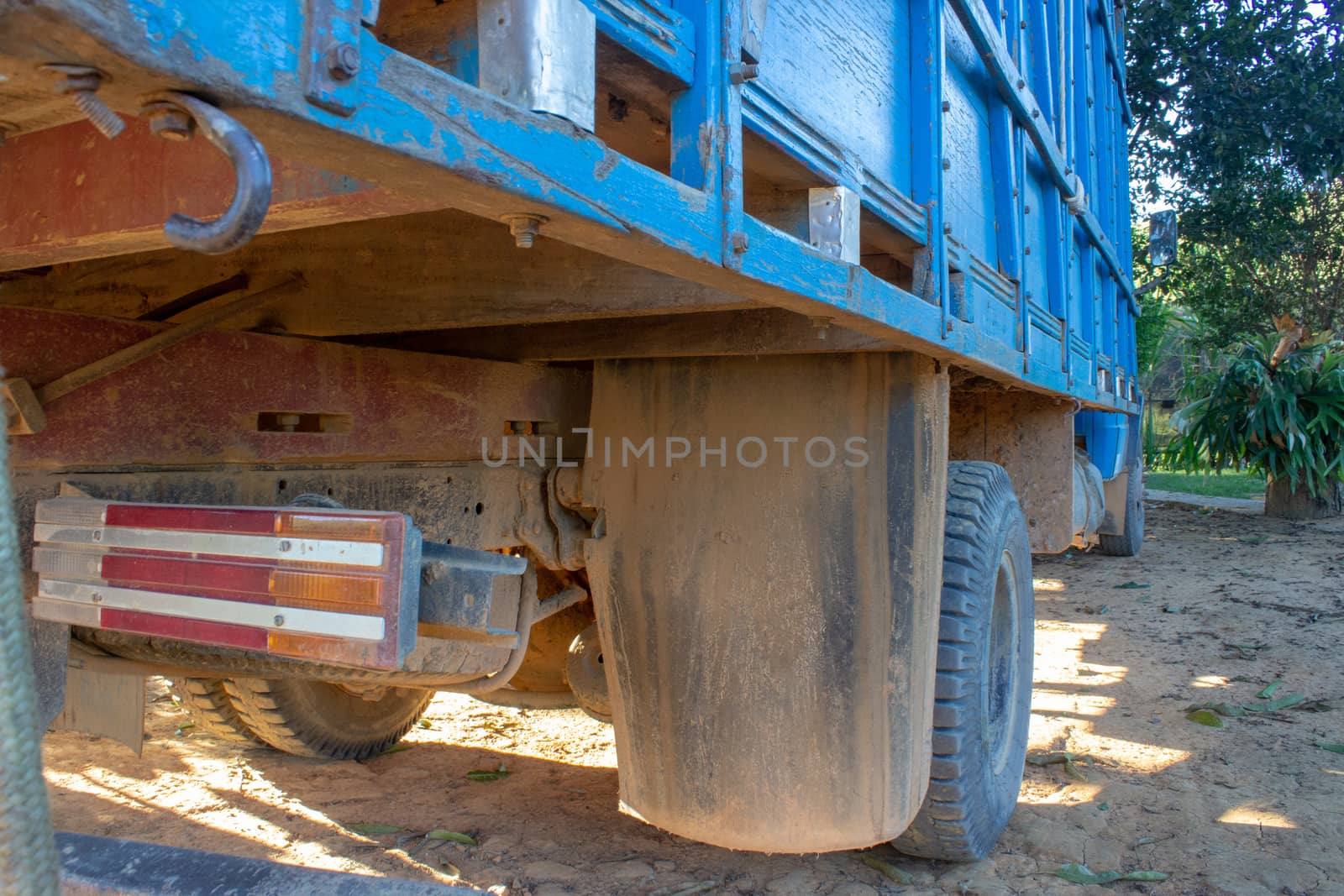 Blue truck used for transport of livestock between farms by etcho