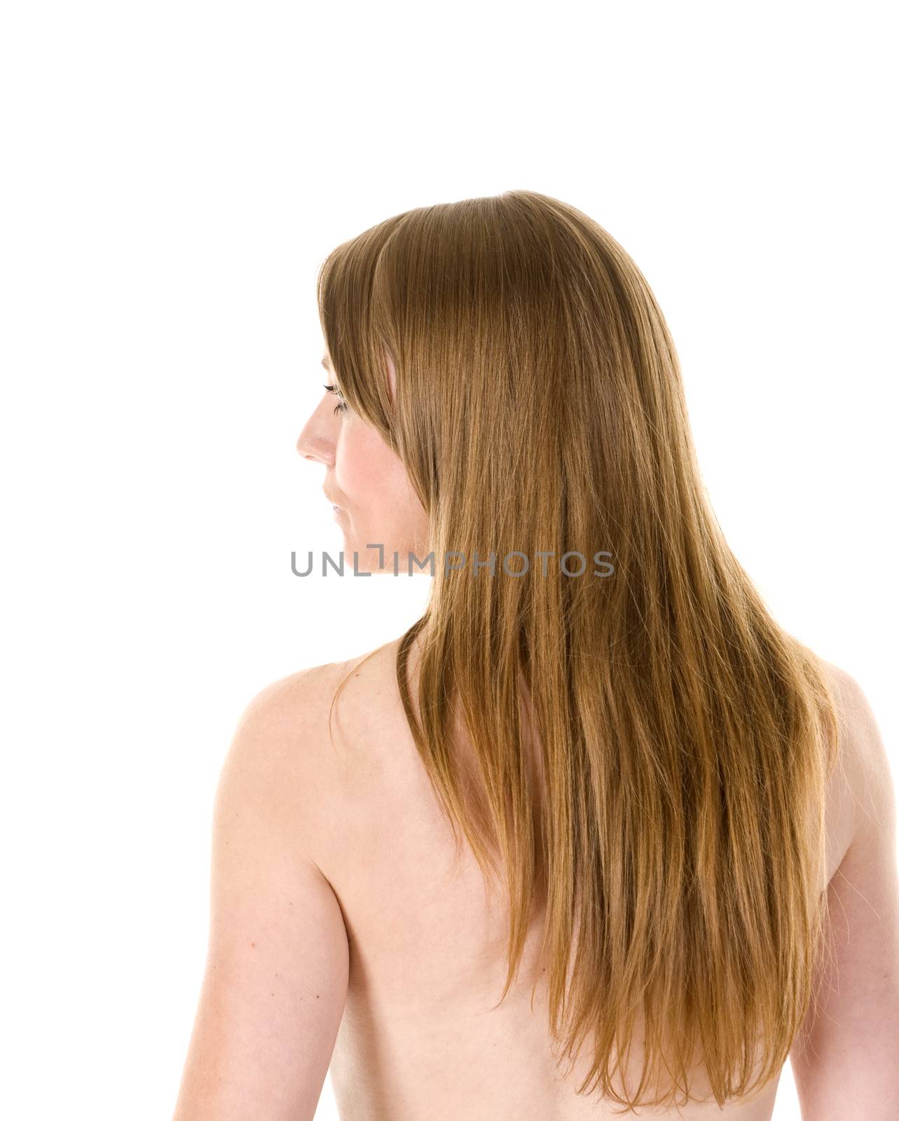 Rear view of head and shoulders of an attractive woman