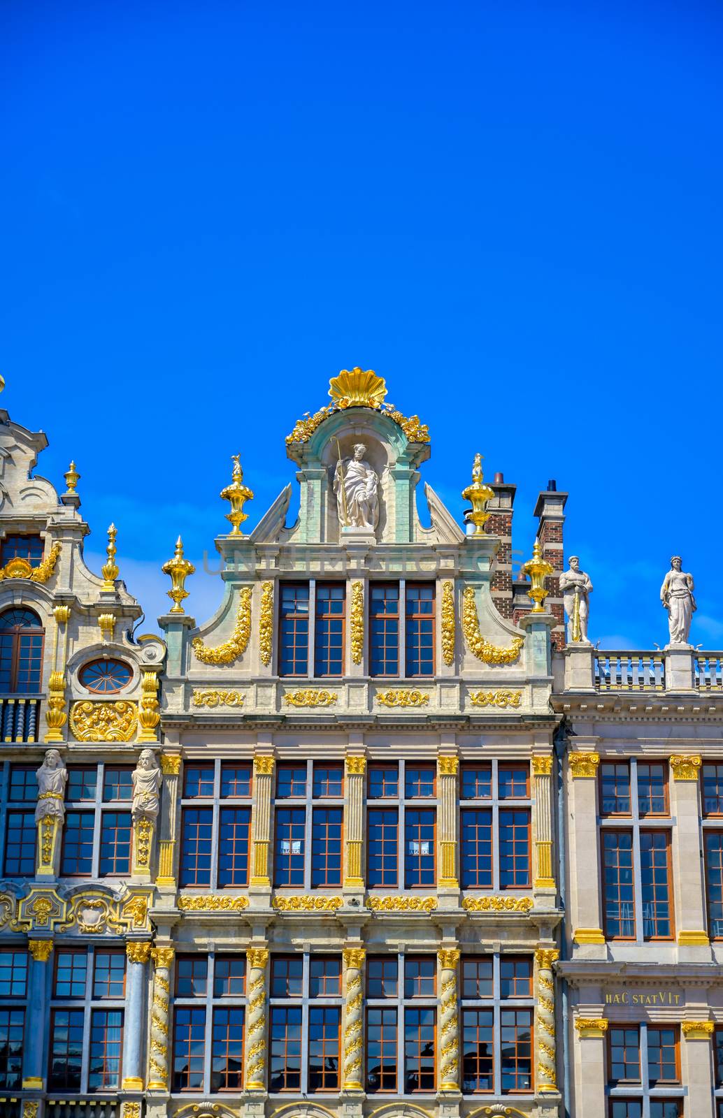 Buildings and architecture in the Grand Place, or Grote Markt, the central square of Brussels, Belgium.