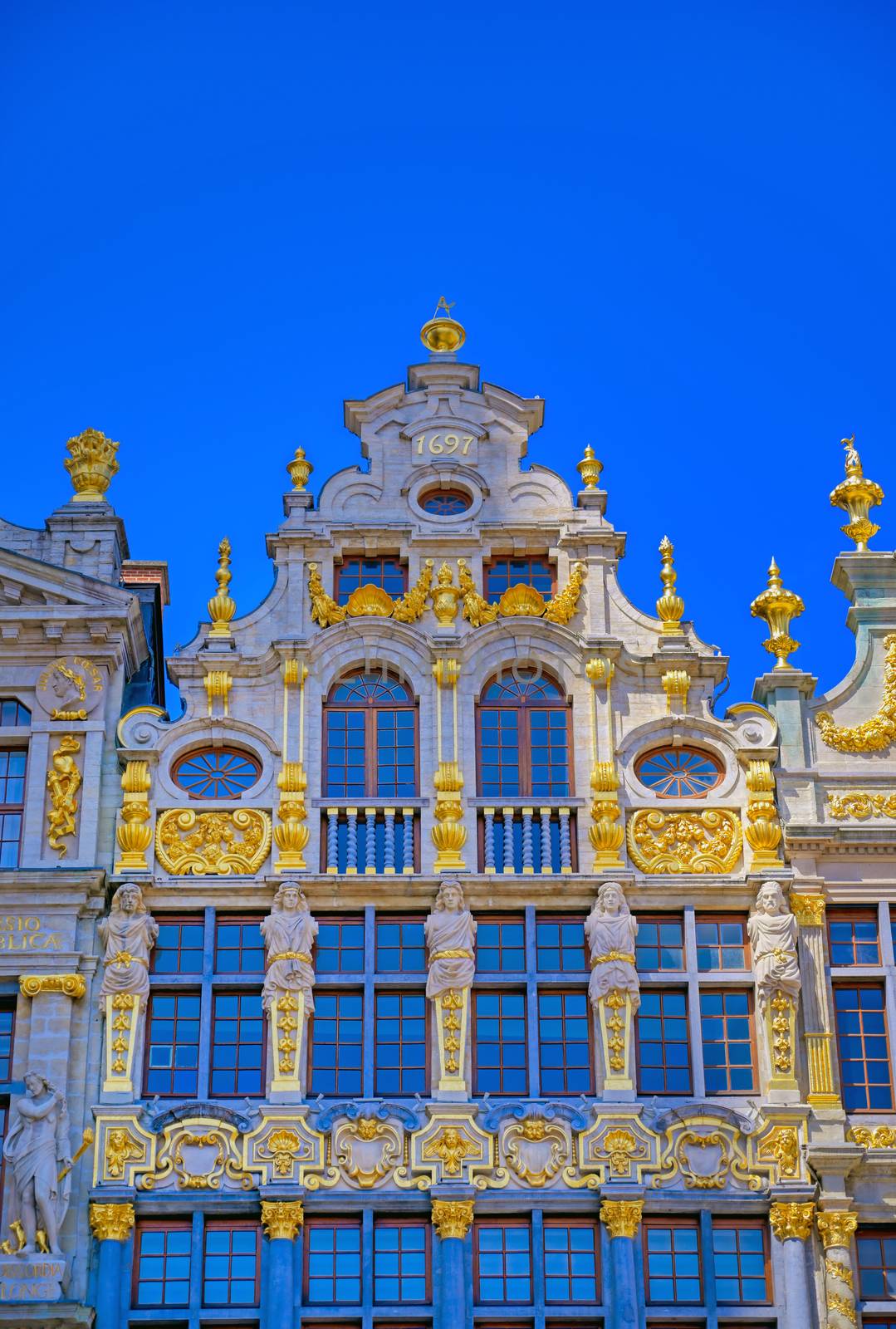 Buildings and architecture in the Grand Place, or Grote Markt, the central square of Brussels, Belgium.