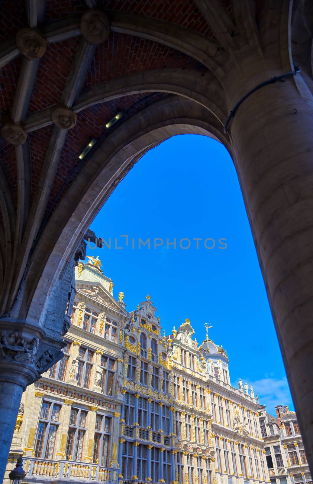 Buildings and architecture in the Grand Place, or Grote Markt, the central square of Brussels, Belgium.