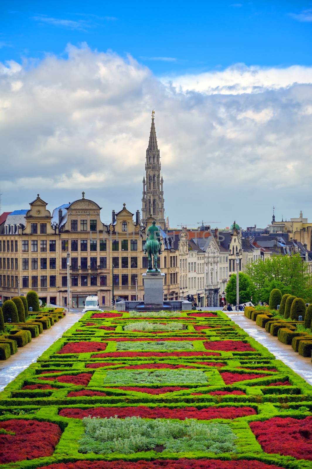 The public garden in the Mont des Arts in the centre of Brussels, Belgium.