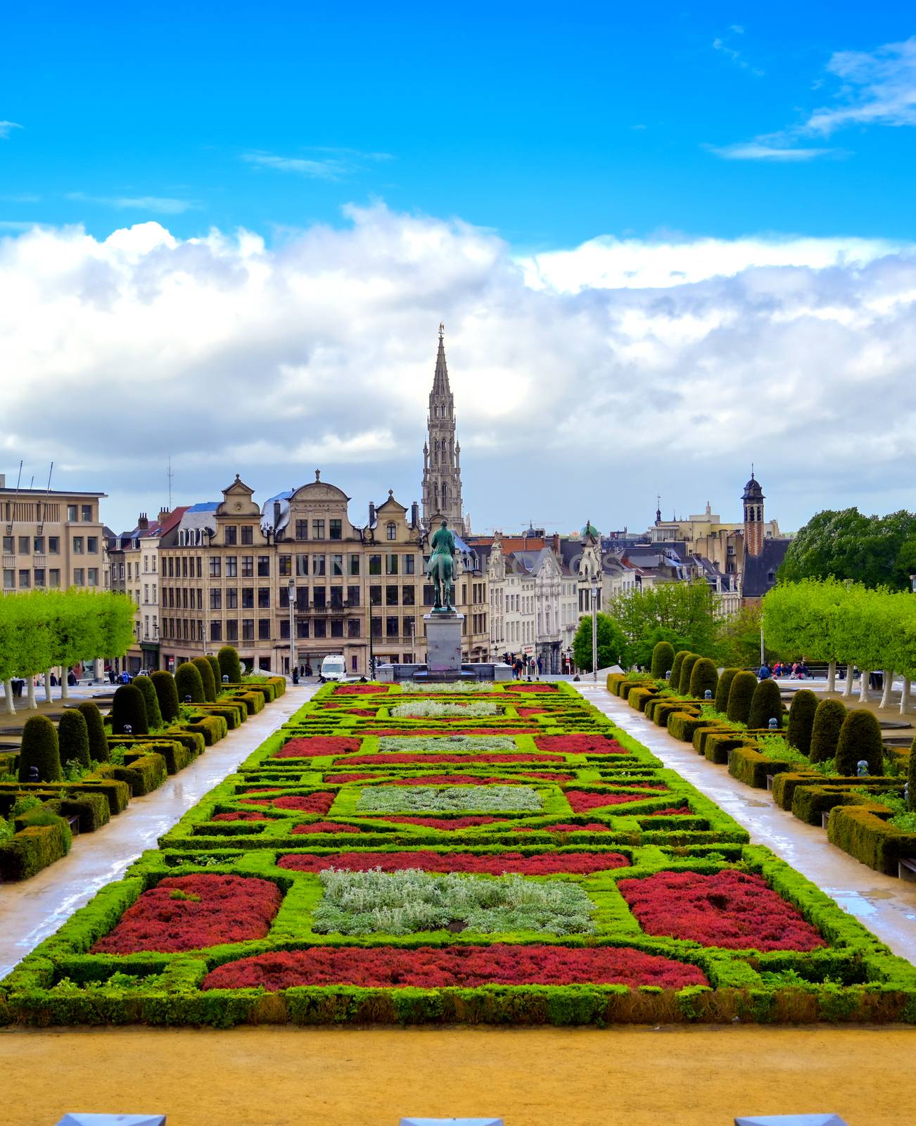 The public garden in the Mont des Arts in the centre of Brussels, Belgium.