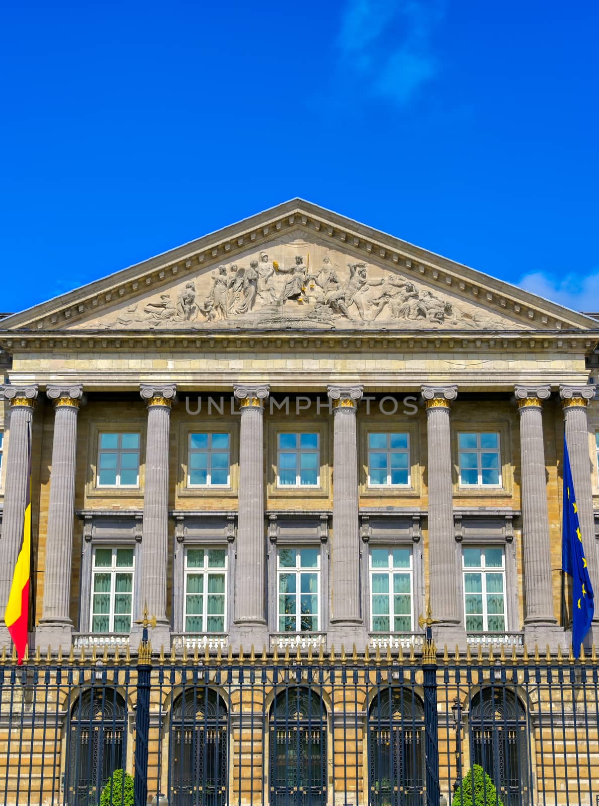 Brussels, Belgium - April 27, 2019 - The Palace of the Nation, which houses the Belgian Chamber of Representatives and the Senate in Brussels, Belgium.