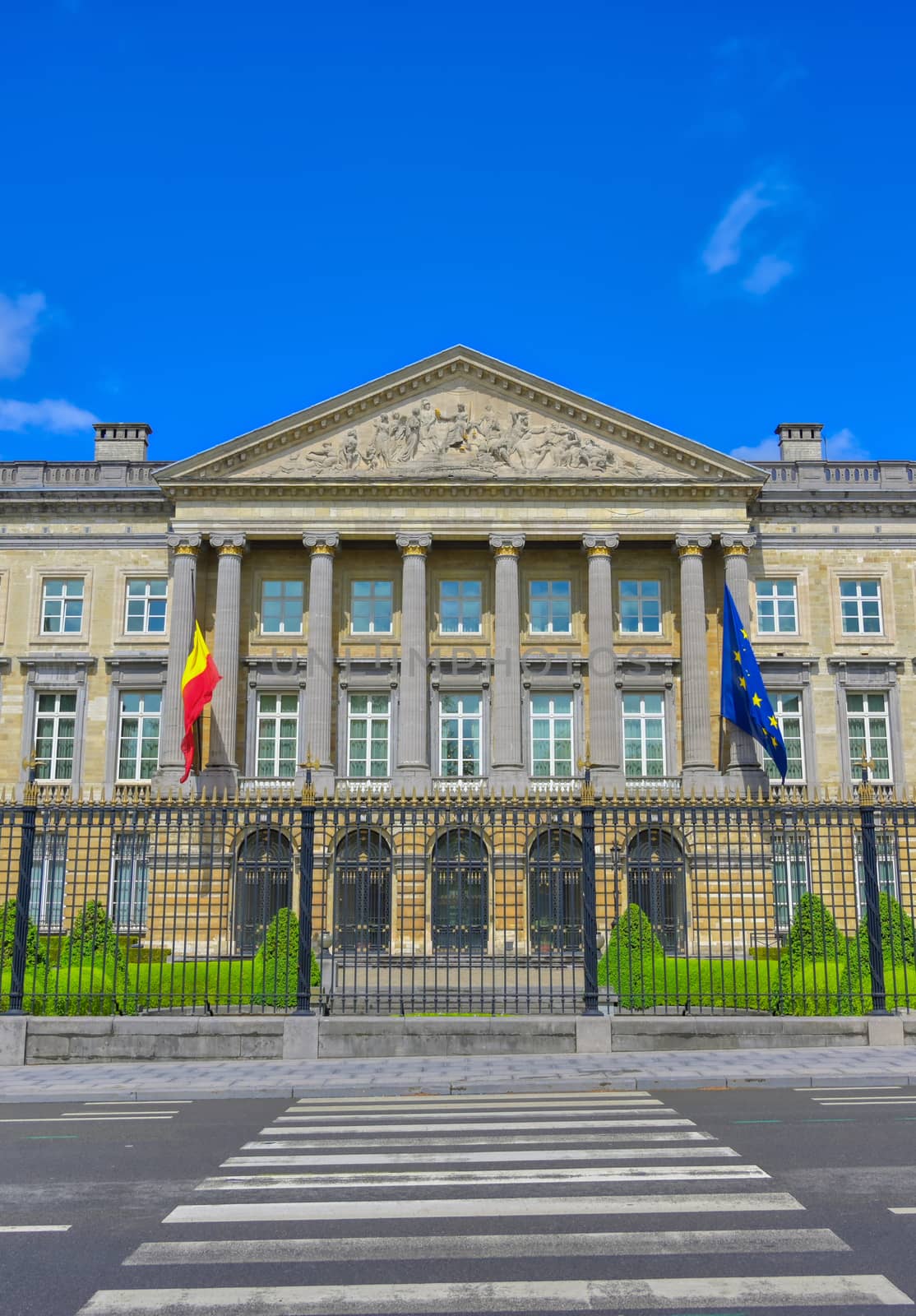 Brussels, Belgium - April 27, 2019 - The Palace of the Nation, which houses the Belgian Chamber of Representatives and the Senate in Brussels, Belgium.