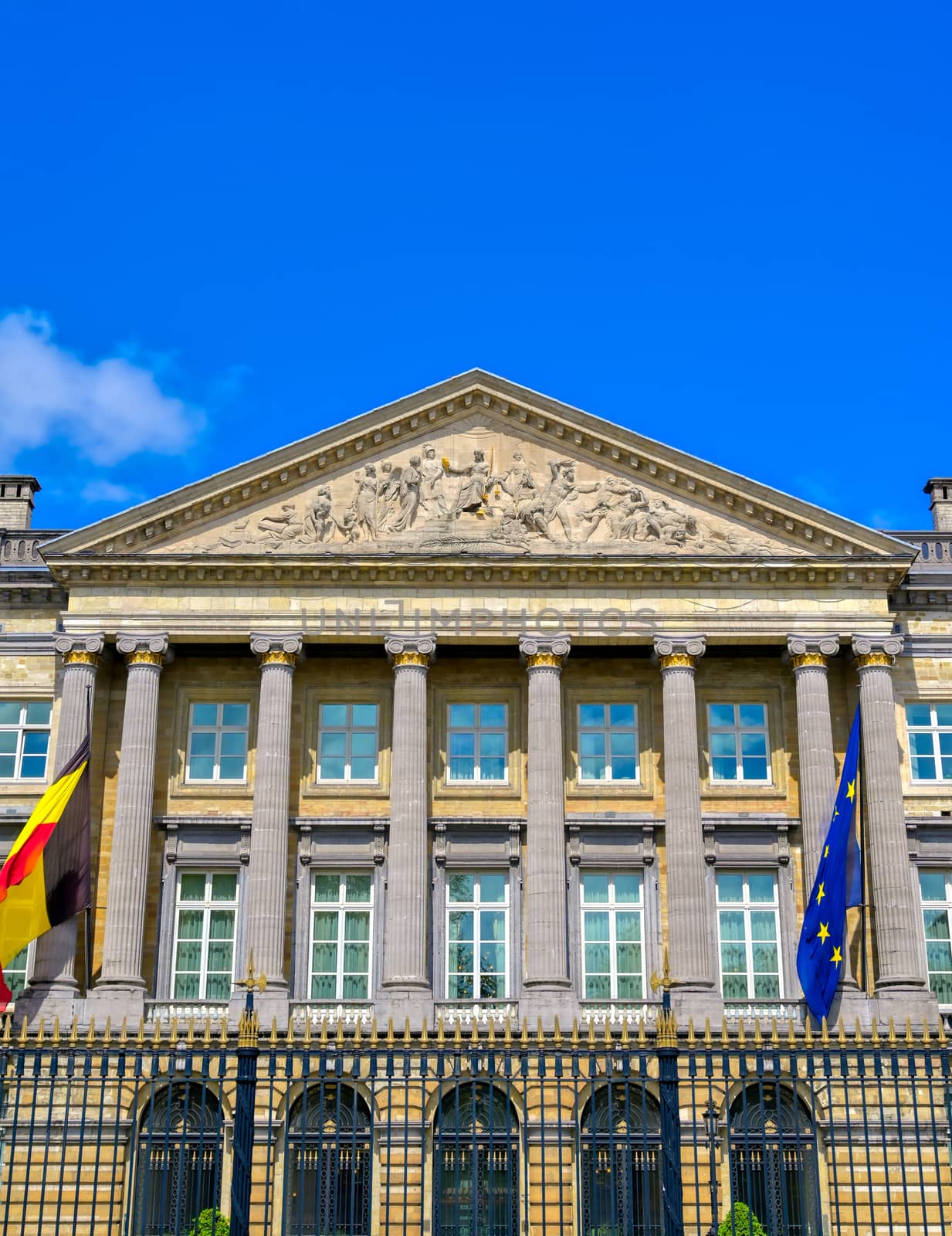 Brussels, Belgium - April 27, 2019 - The Palace of the Nation, which houses the Belgian Chamber of Representatives and the Senate in Brussels, Belgium.