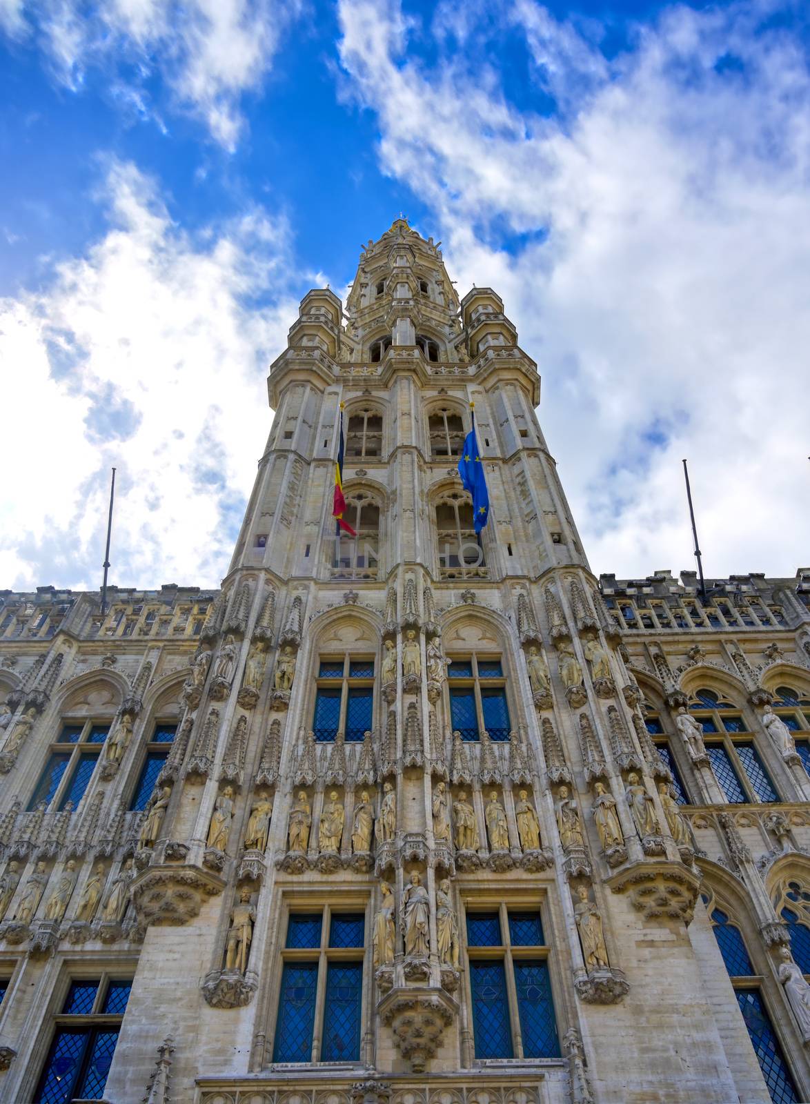 The Town Hall of the City of Brussels is a Gothic building from the Middle Ages. It is located on the famous Grand Place in Brussels, Belgium.