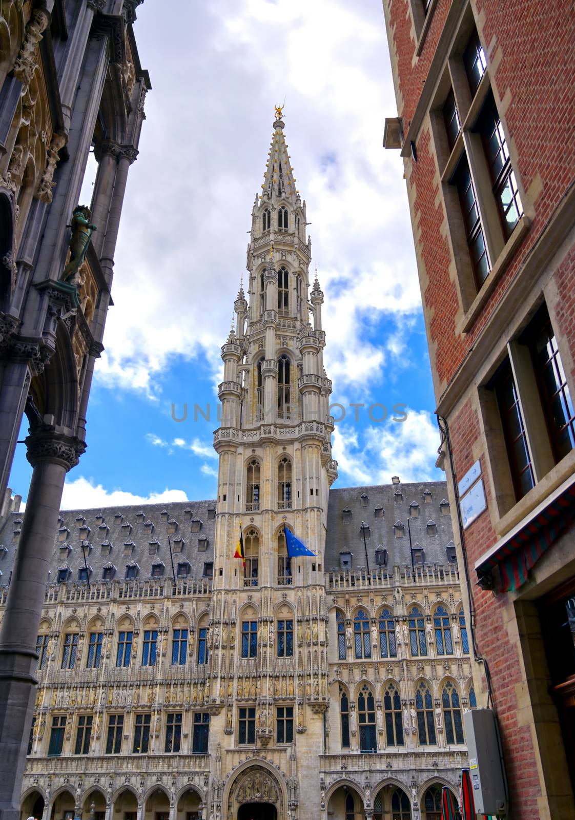 The Town Hall of the City of Brussels is a Gothic building from the Middle Ages. It is located on the famous Grand Place in Brussels, Belgium.