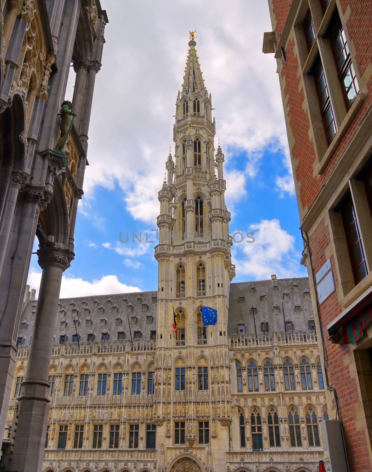 The Town Hall of the City of Brussels is a Gothic building from the Middle Ages. It is located on the famous Grand Place in Brussels, Belgium.