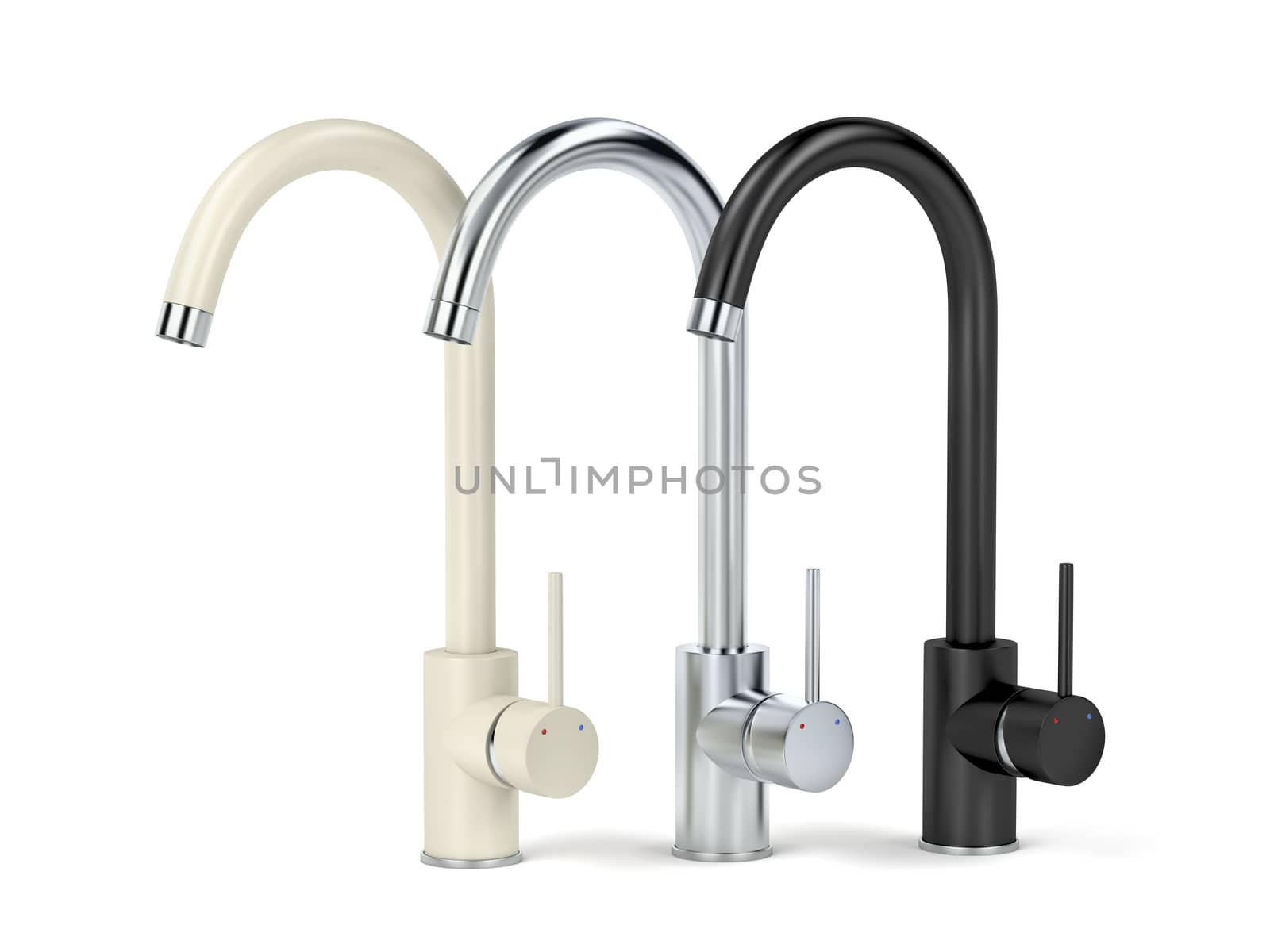 Beige, silver and black colored kitchen faucets by magraphics