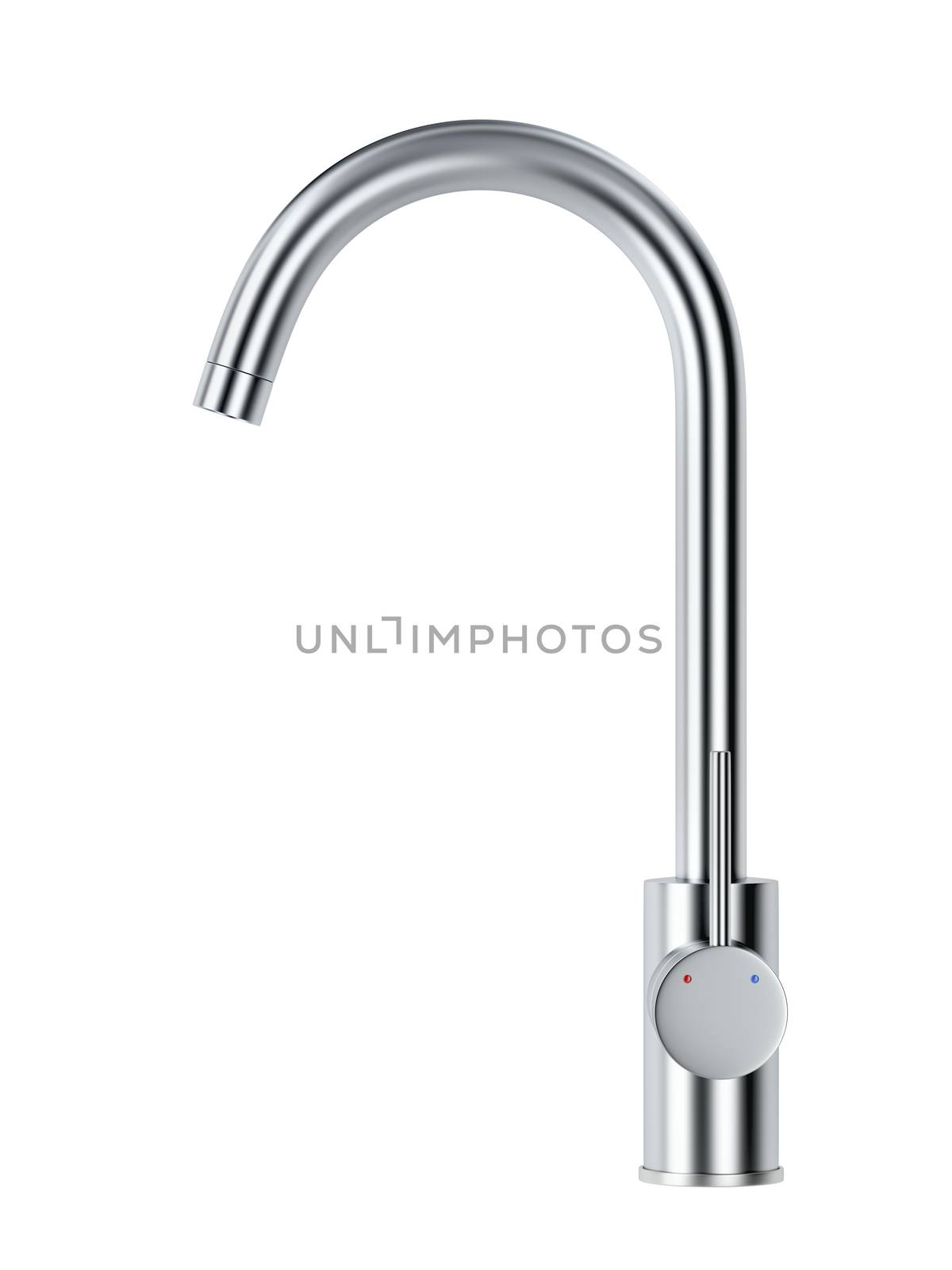 Silver kitchen faucet isolated on white background, side view