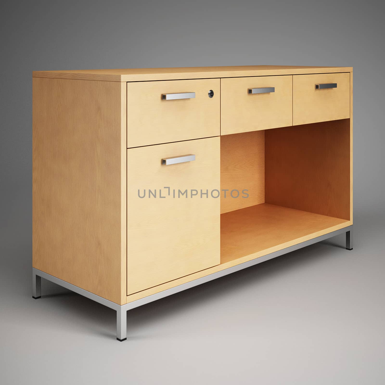 Office furniture: comfortable mobile table with drawers. 3D rendering.