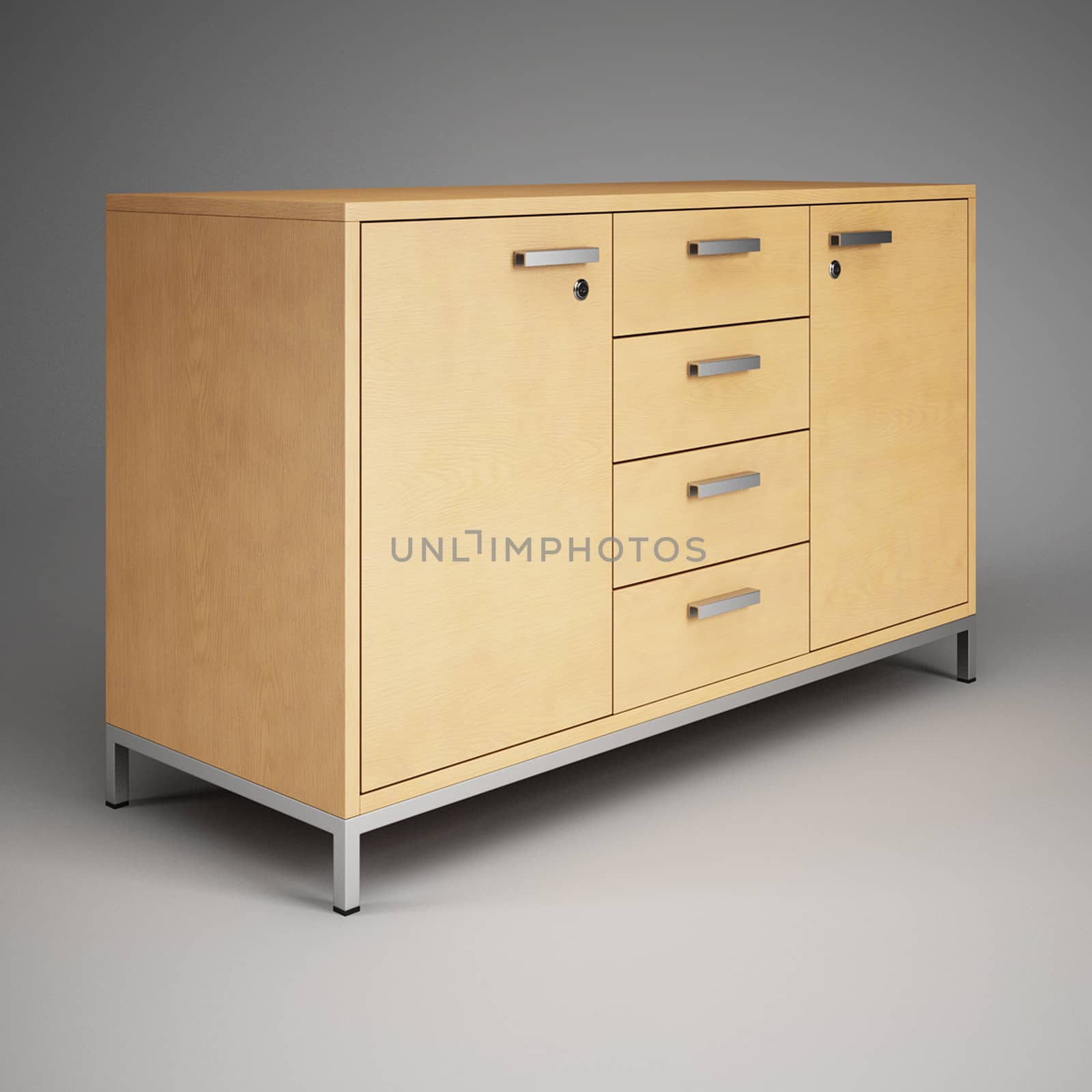 Office furniture: comfortable mobile table with drawers. 3D rendering.