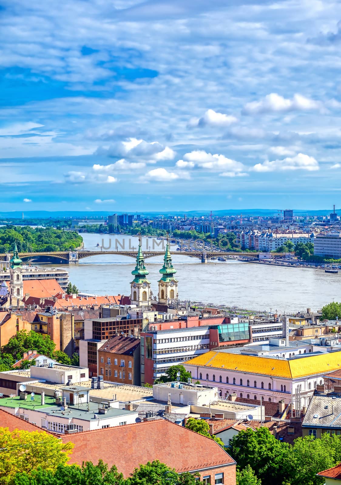 A view of Budapest, Hungary along the Danube River from Fisherman's Bastion.