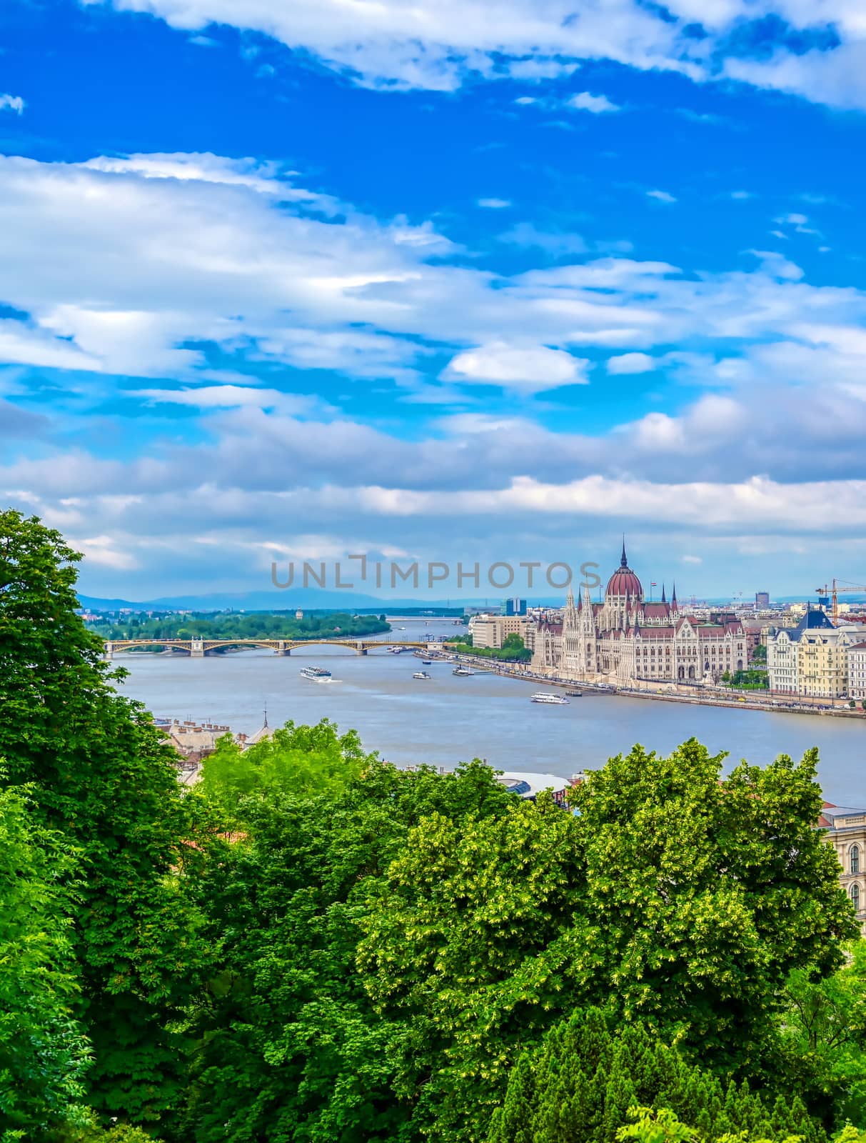 A view of Budapest, Hungary along the Danube River from Fisherman's Bastion.