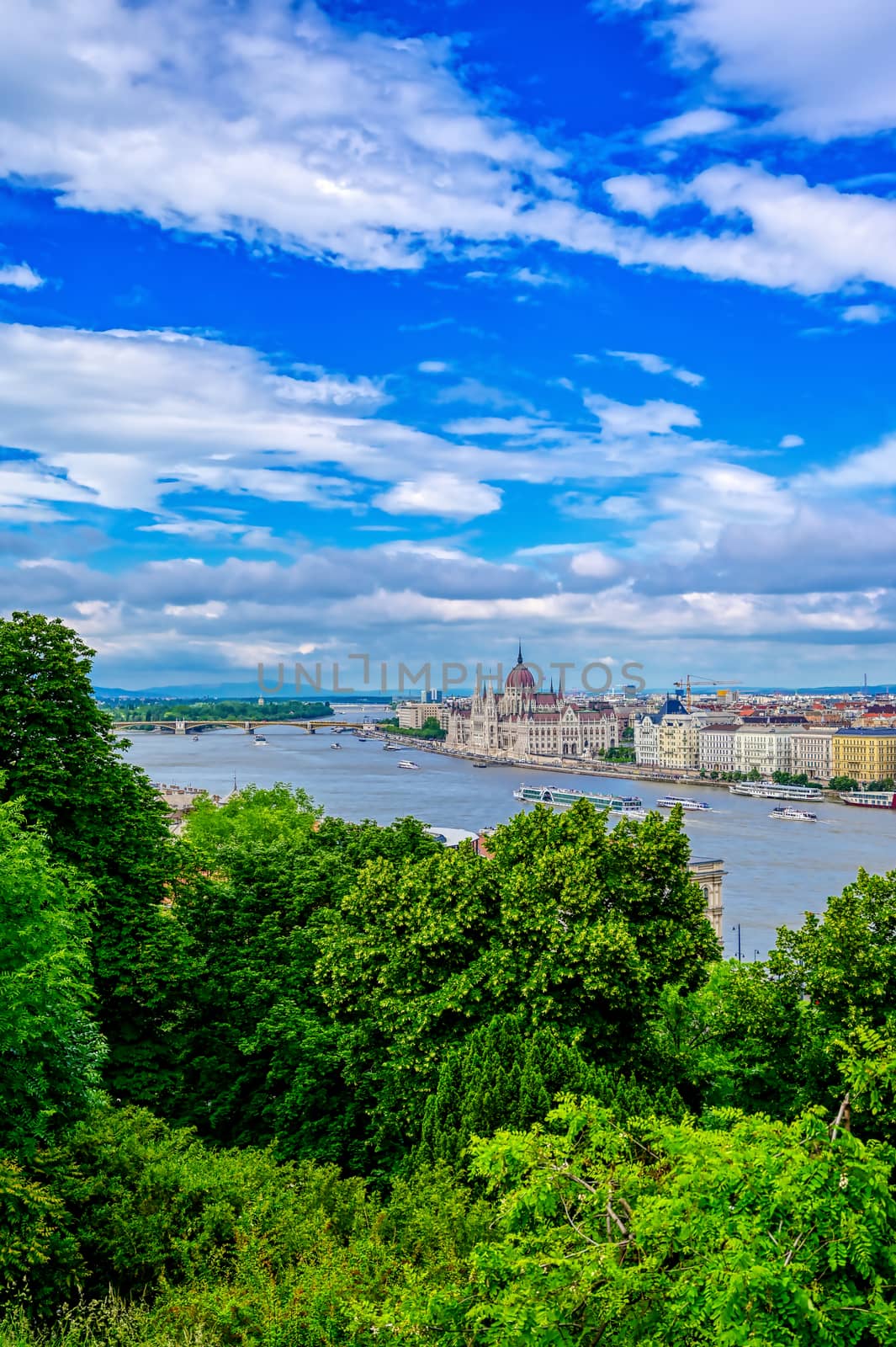 A view of Budapest, Hungary along the Danube River from Fisherman's Bastion.