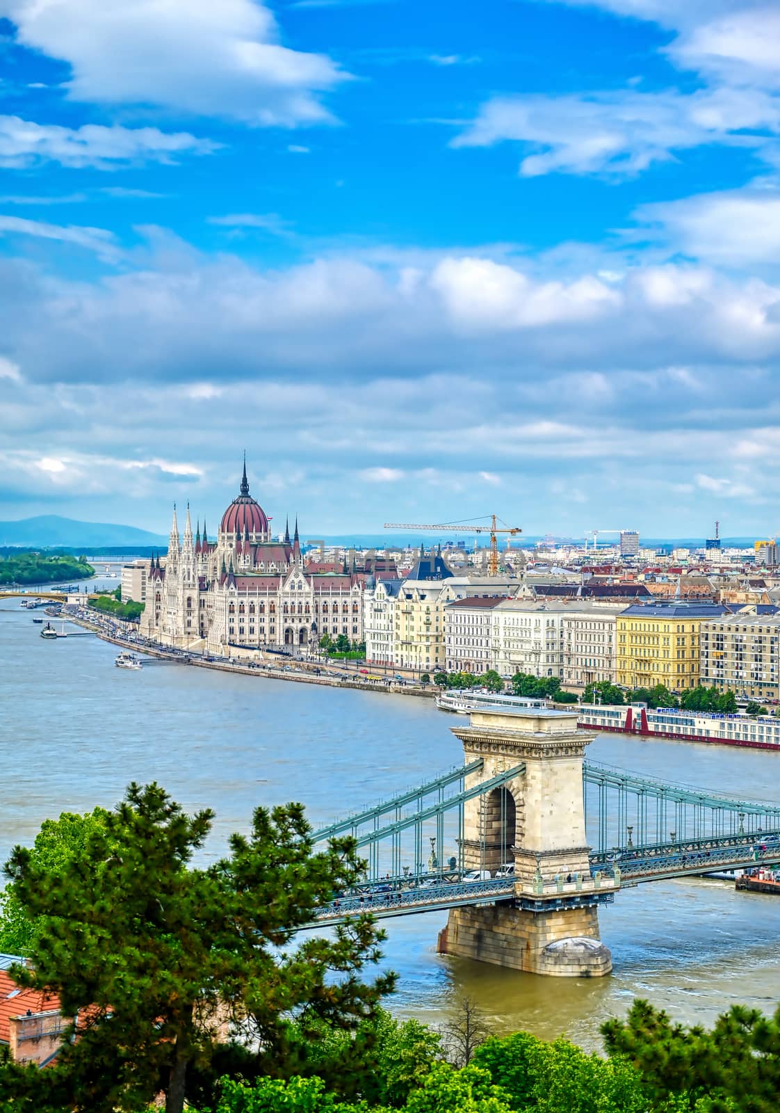 A view of Budapest, Hungary along the Danube River from Fisherman's Bastion.