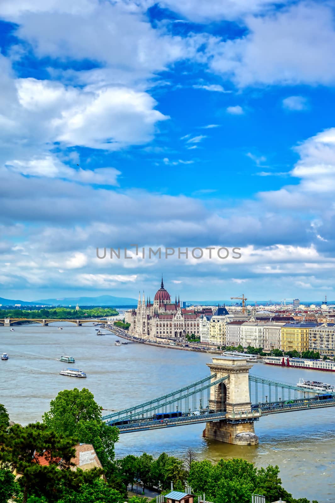 A view of Budapest, Hungary along the Danube River from Fisherman's Bastion.