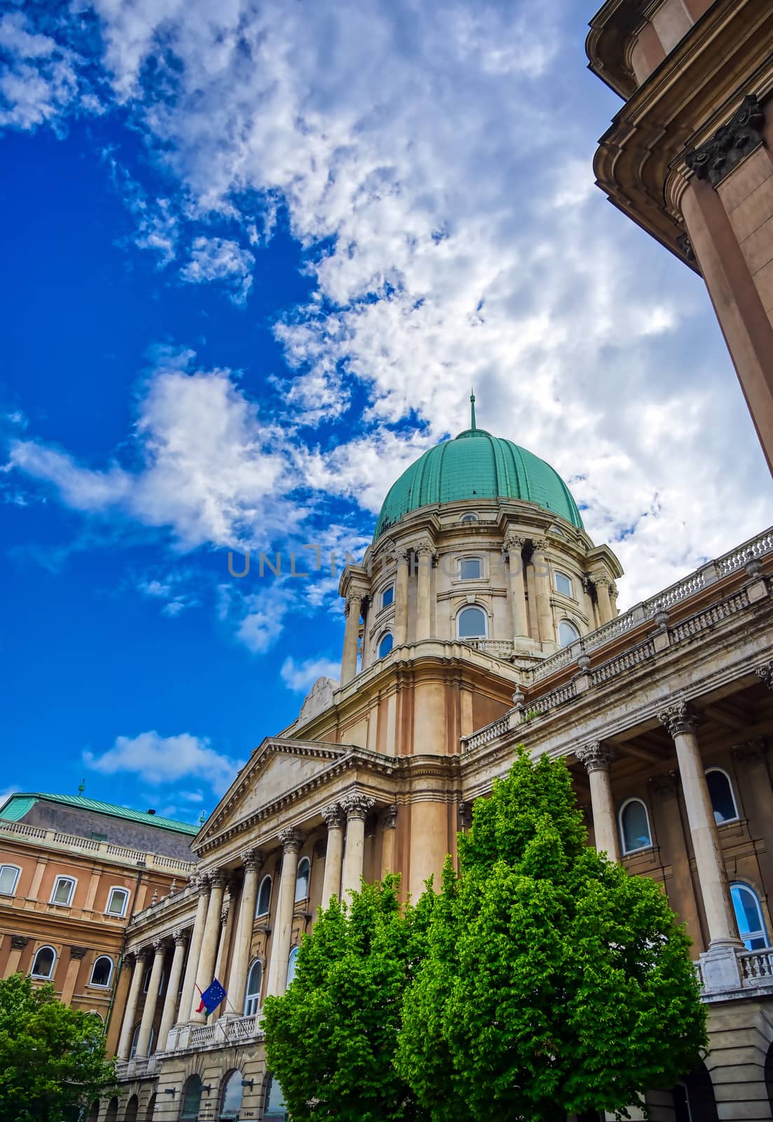 The exterior of Buda Castle located in Budapest, Hungary.
