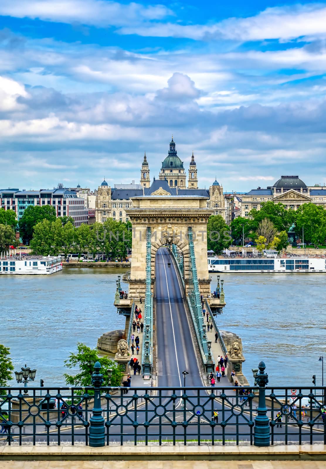 The Chain Bridge across the Danube River in Budapest, Hungary.