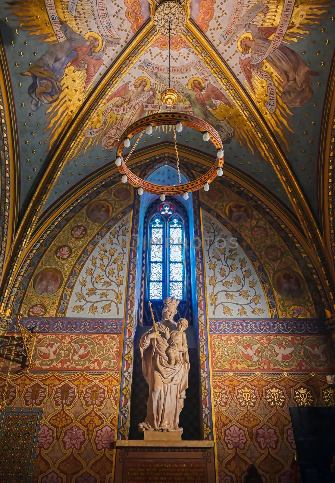 Budapest, Hungary - May 24, 2019 - The interior of the Church of the Assumption of the Buda Castle, more commonly known as the Matthias Church, located in Budapest, Hungary.