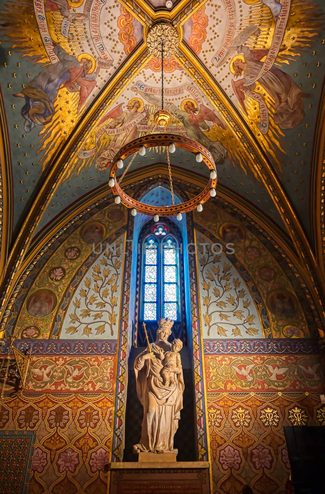 Budapest, Hungary - May 24, 2019 - The interior of the Church of the Assumption of the Buda Castle, more commonly known as the Matthias Church, located in Budapest, Hungary.