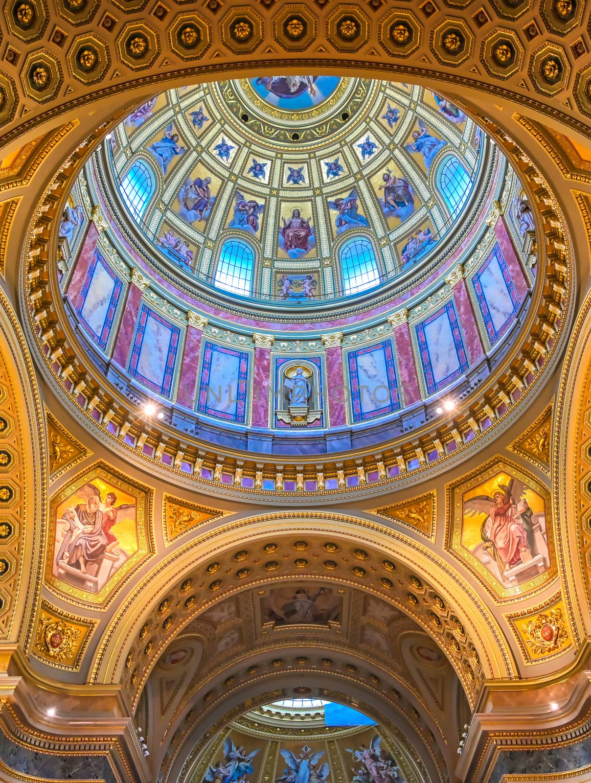 Budapest, Hungary - May 22, 2019 - The interior of St. Stephen's Basilica located on the Pest side of Budapest, Hungary.