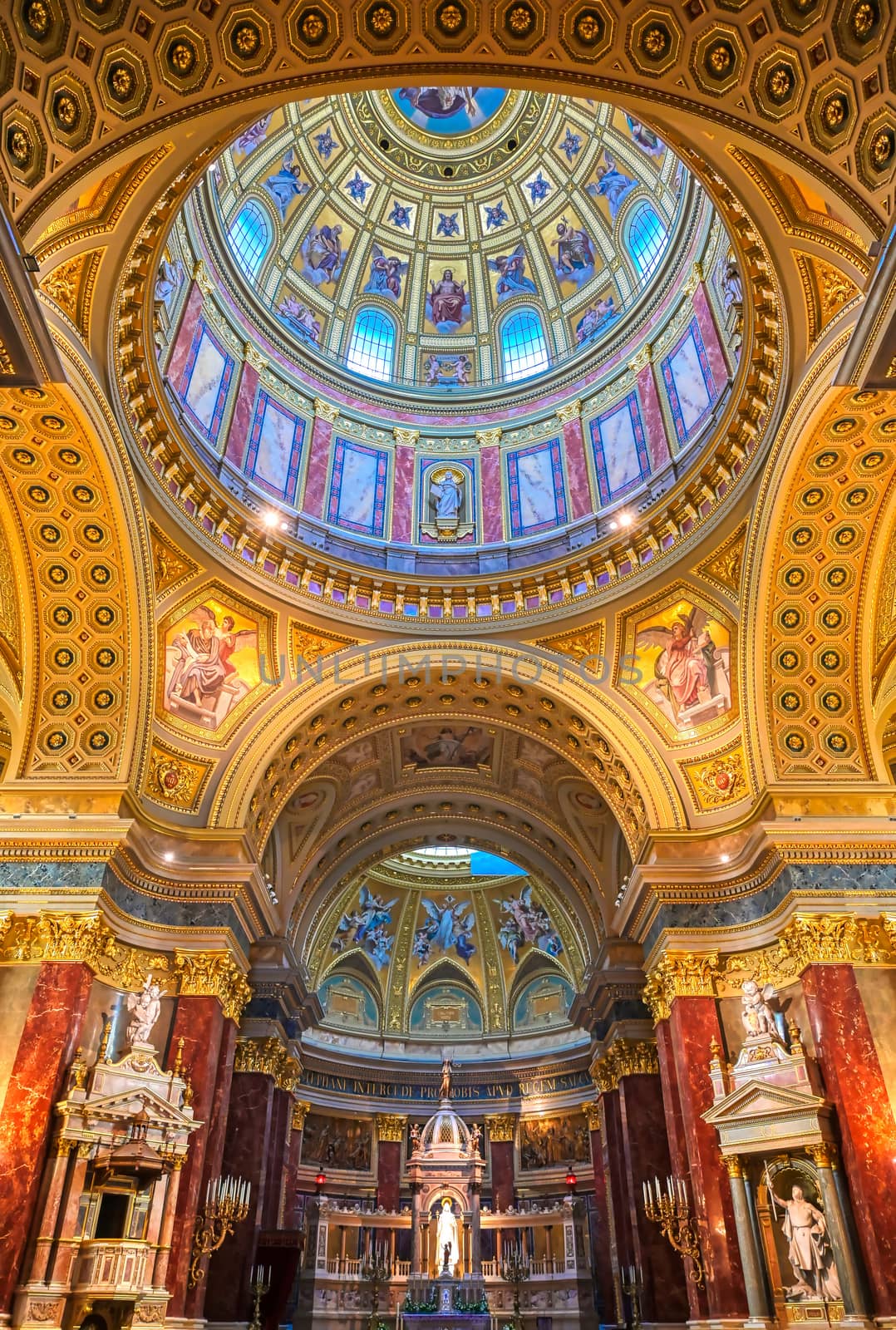 Budapest, Hungary - May 22, 2019 - The interior of St. Stephen's Basilica located on the Pest side of Budapest, Hungary.