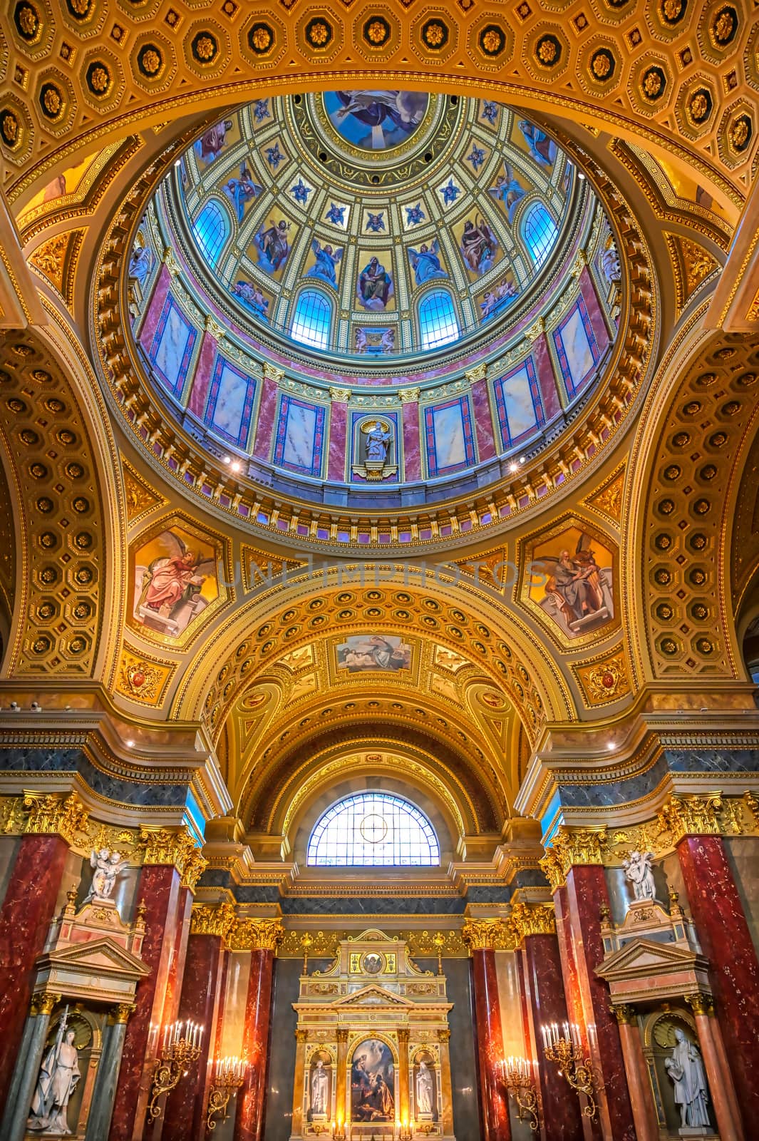 Budapest, Hungary - May 22, 2019 - The interior of St. Stephen's Basilica located on the Pest side of Budapest, Hungary.