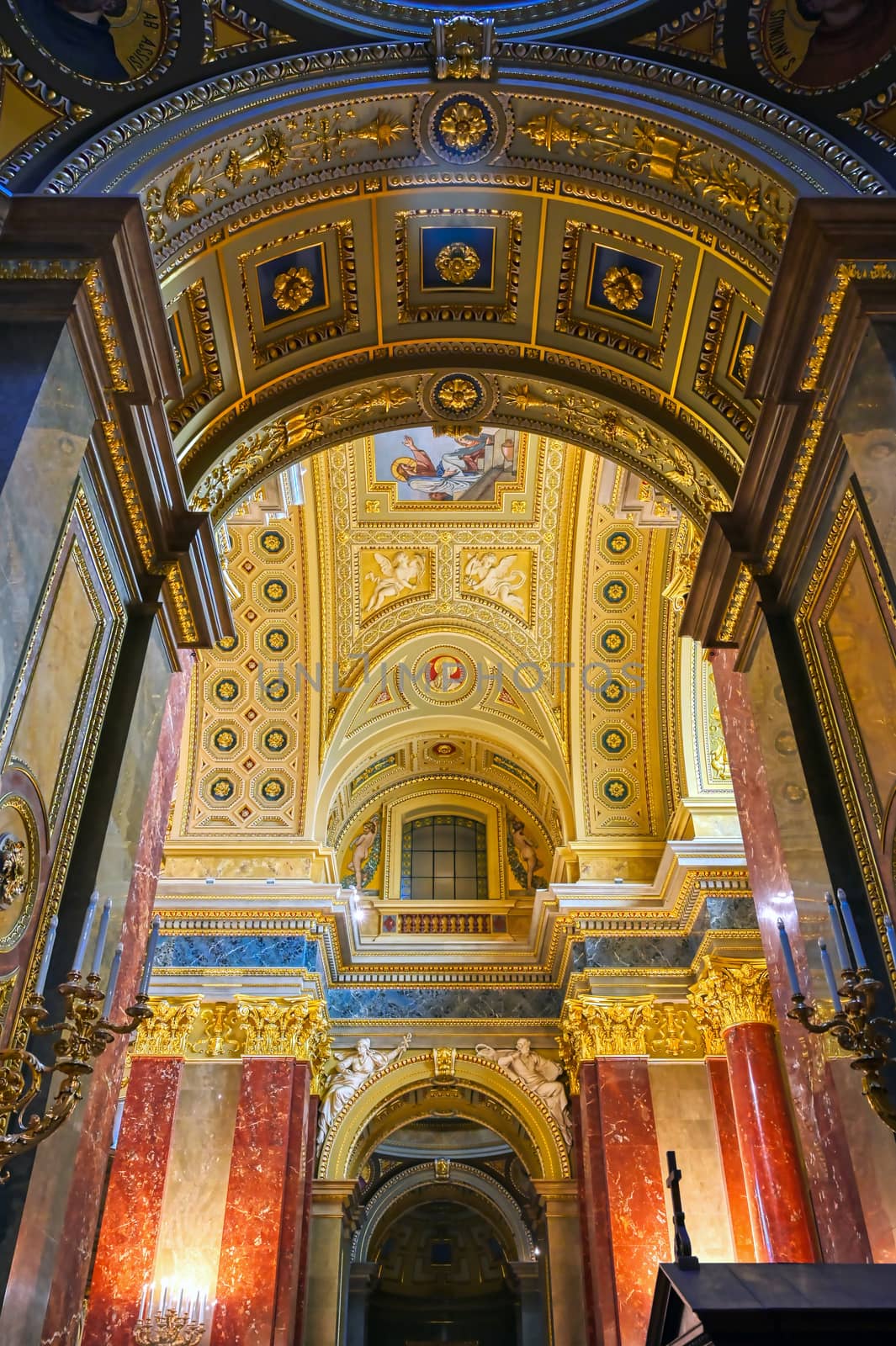 Budapest, Hungary - May 22, 2019 - The interior of St. Stephen's Basilica located on the Pest side of Budapest, Hungary.
