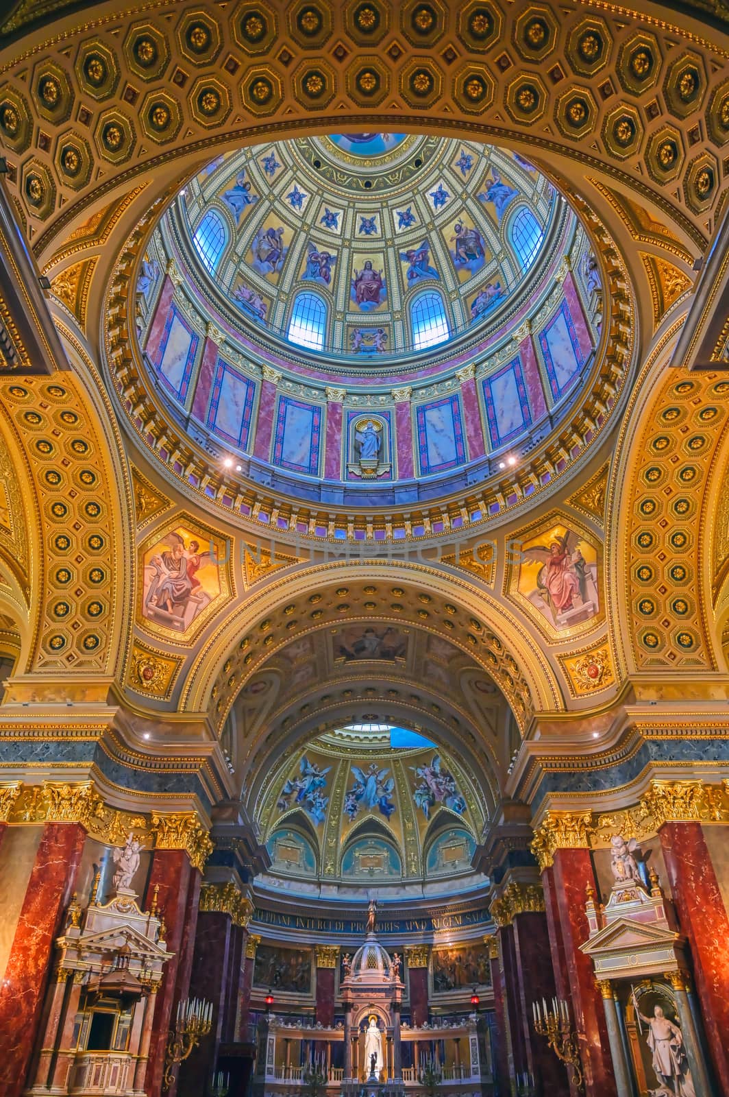 Budapest, Hungary - May 22, 2019 - The interior of St. Stephen's Basilica located on the Pest side of Budapest, Hungary.