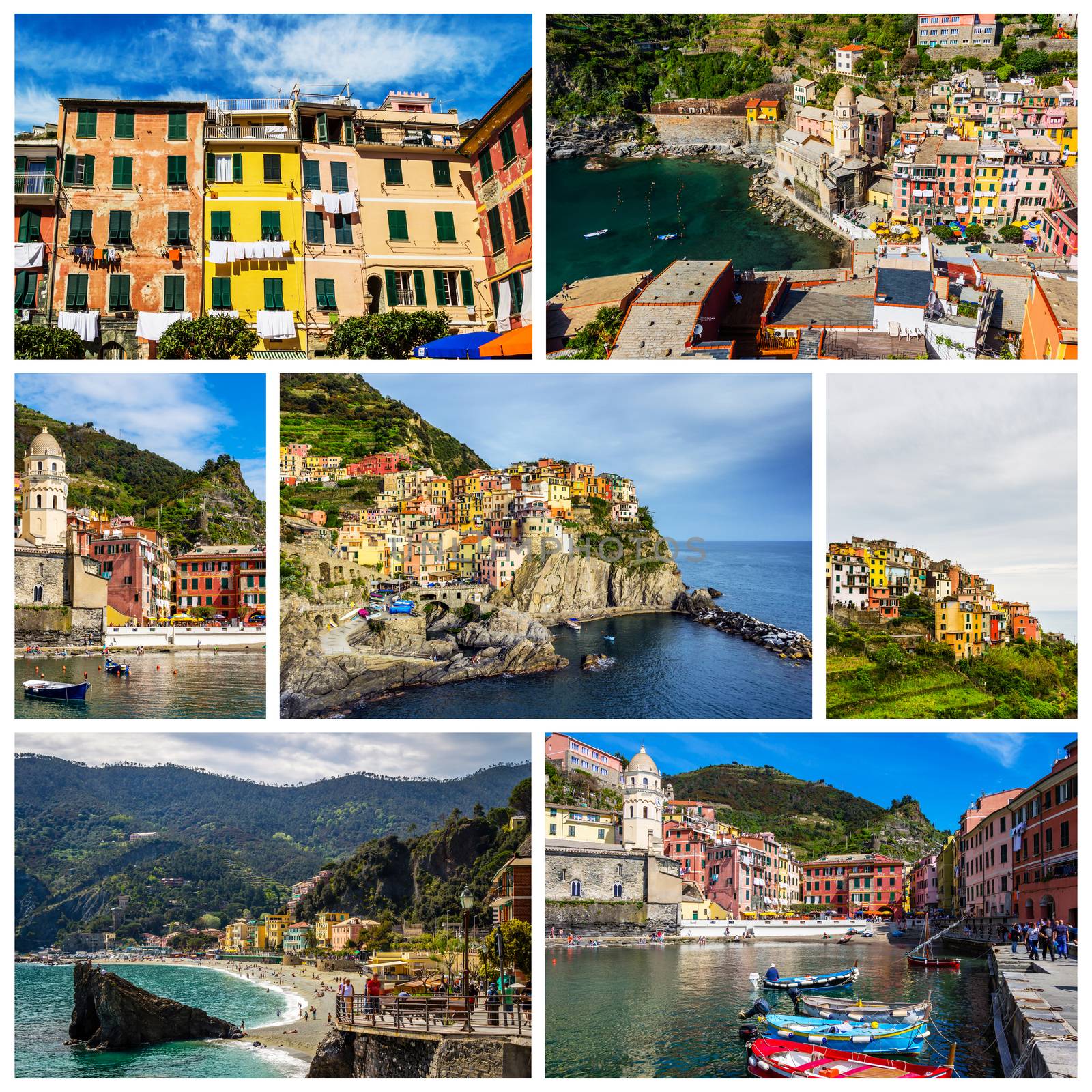 Collage of Cinque Terre photos in Italy (Vernazza, Manarola, Mon by DaLiu