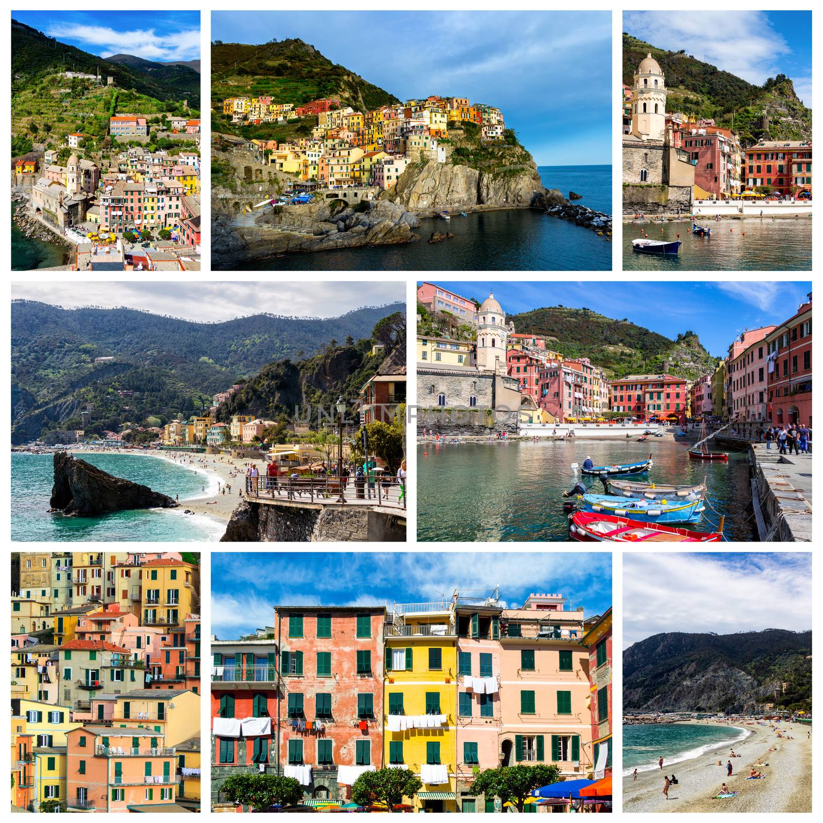 Collage of Cinque Terre photos in Italy (Vernazza, Manarola, Mon by DaLiu