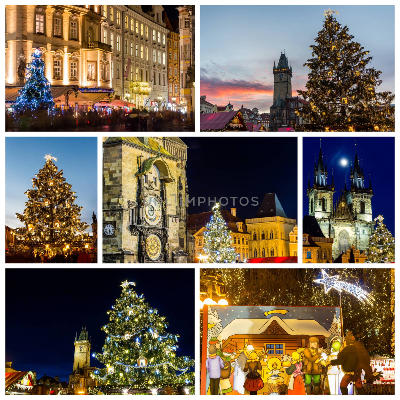 Collage of landmarks of Prague in winter with Christmas market a by DaLiu