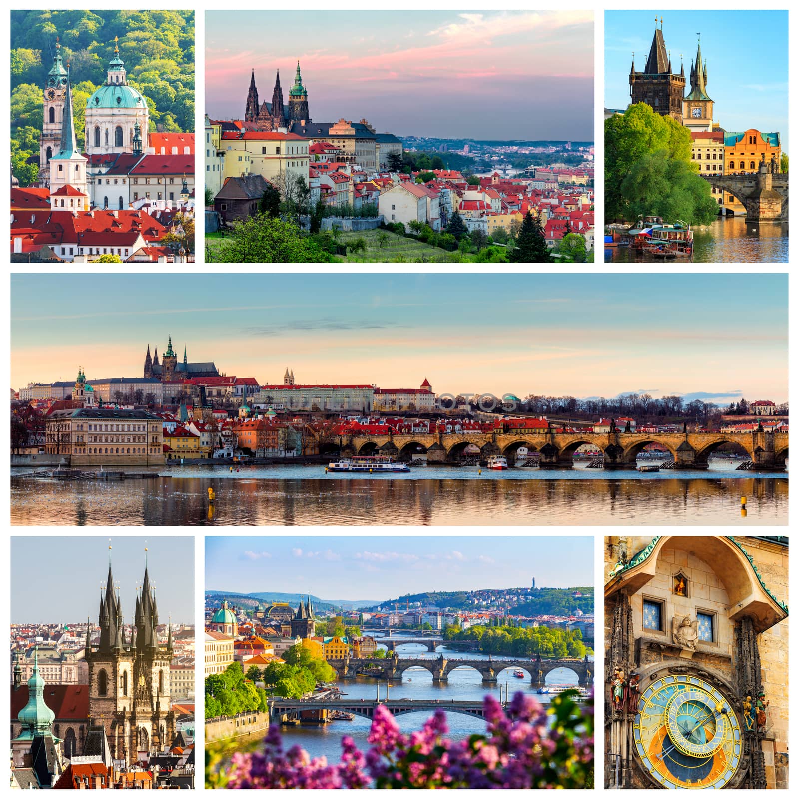 Collage of landmarks of Prague, Czech Republic