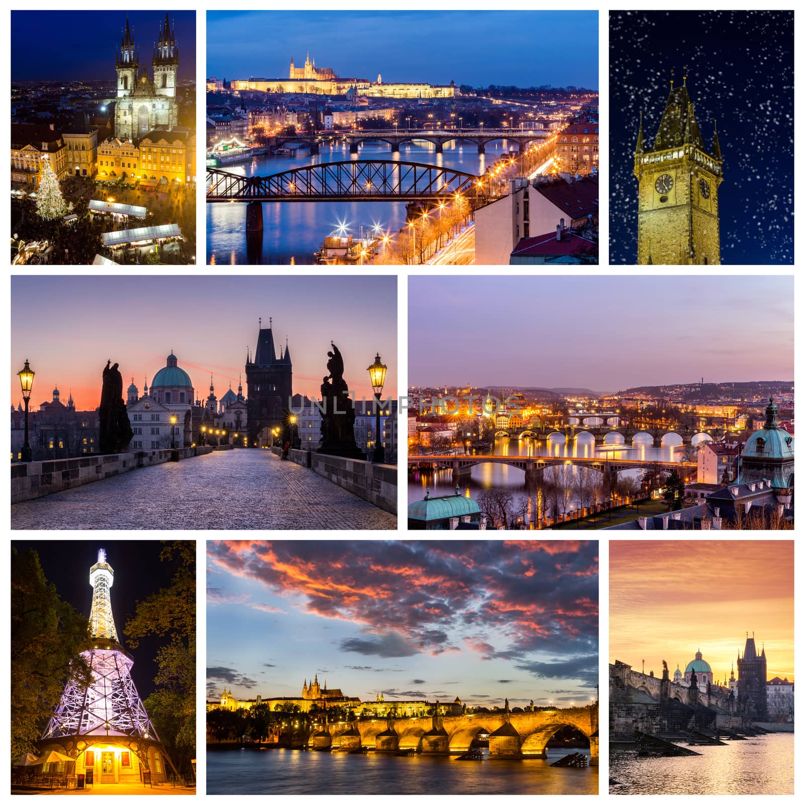 Collage of landmarks of Prague, Czech Republic