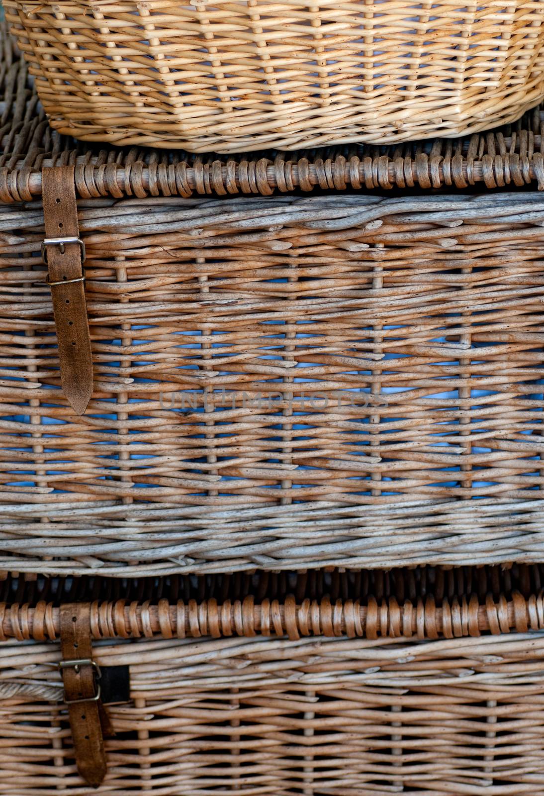 A stack of wicker washing baskets