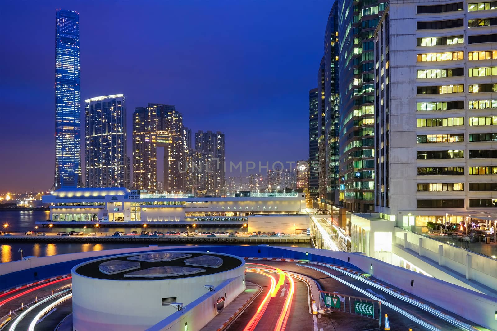 Night view traffic in Hong Kong at twiligth time