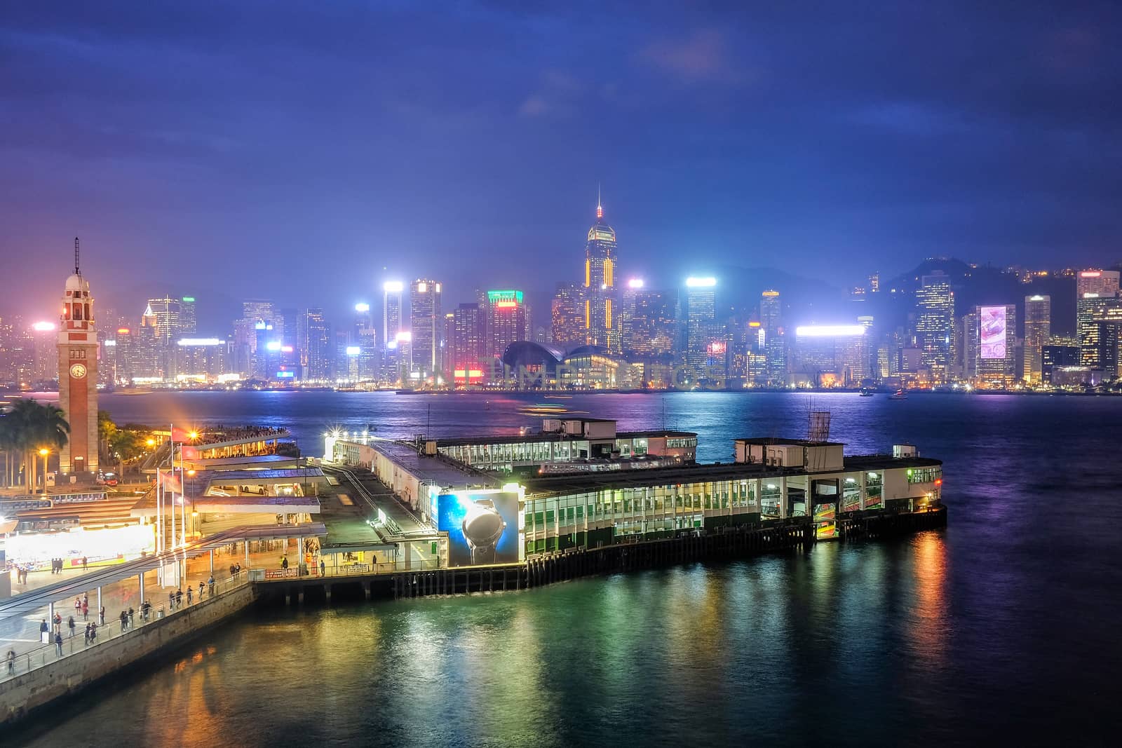 HongKong cityscape Victoria Habour at night , Hong kong city. by Surasak