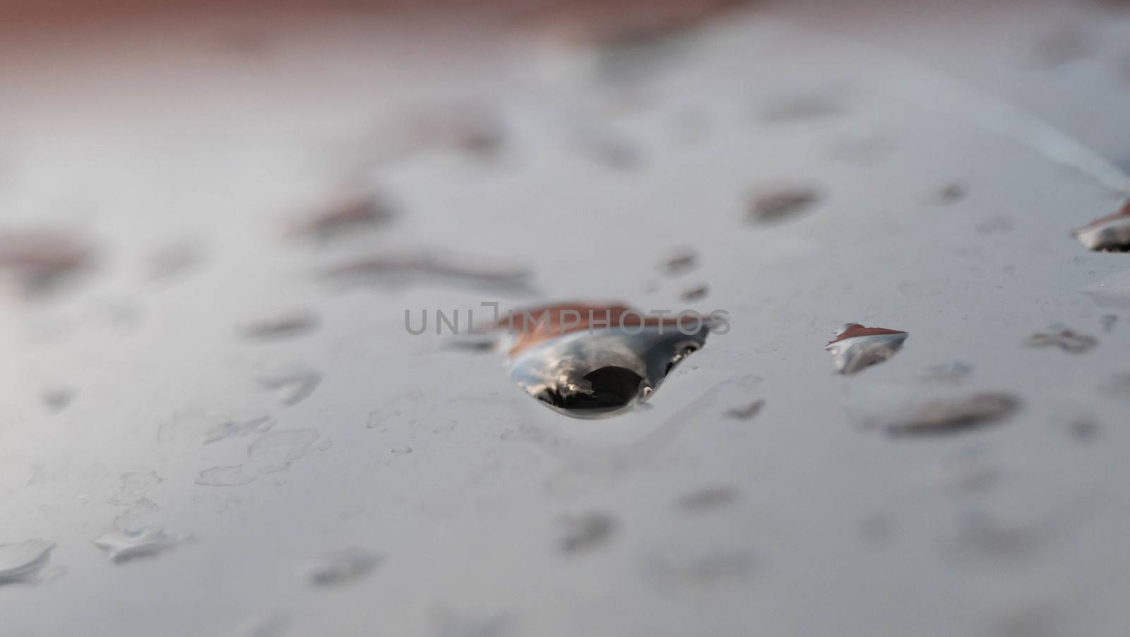 Drops of water on a gray color background. Selective focus. by TEERASAK