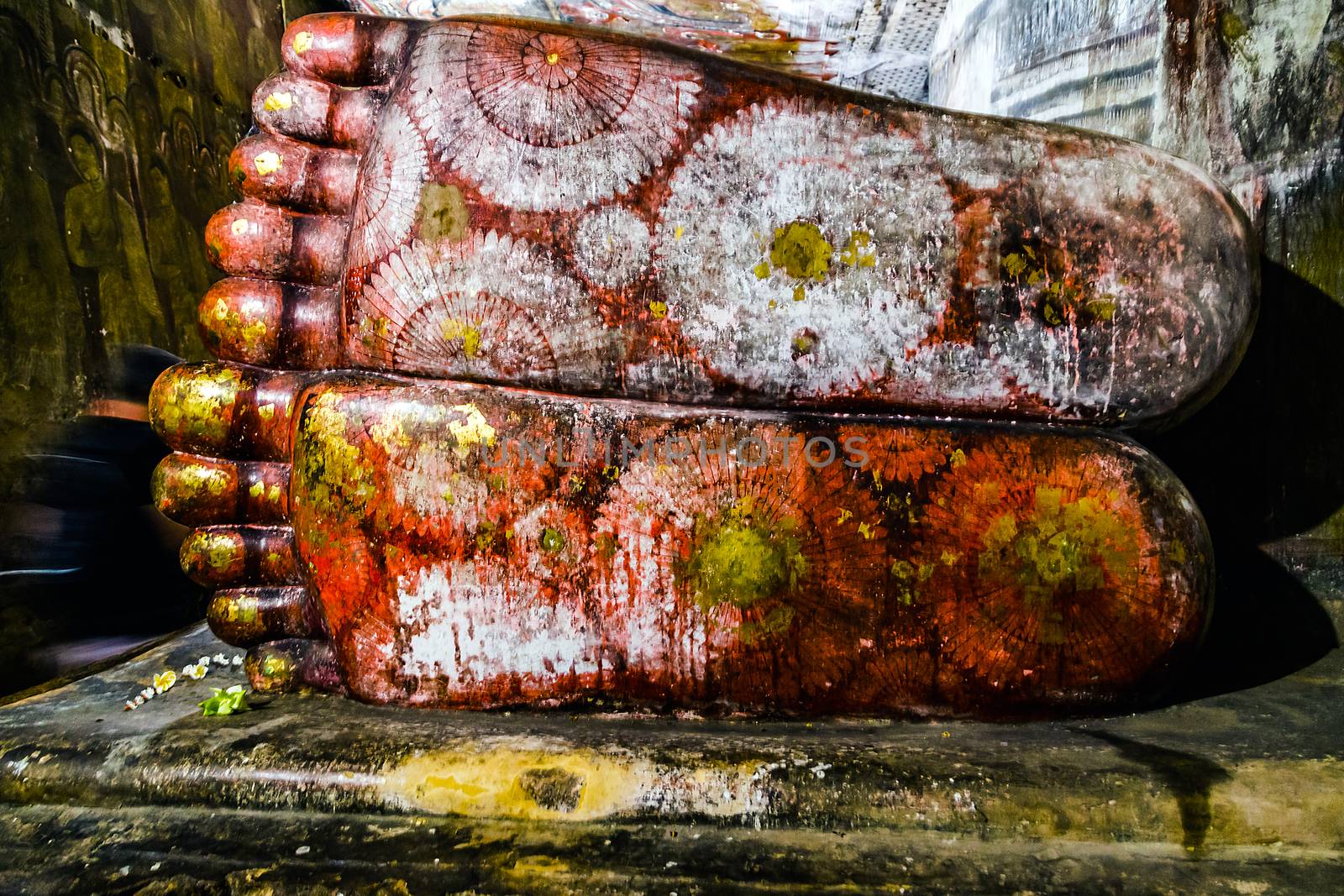 Buddha parinirvana foot Buddhapada in Cave I (Devaraja Viharaya) Temple of the Lord of the Gods, Sri Lanka
