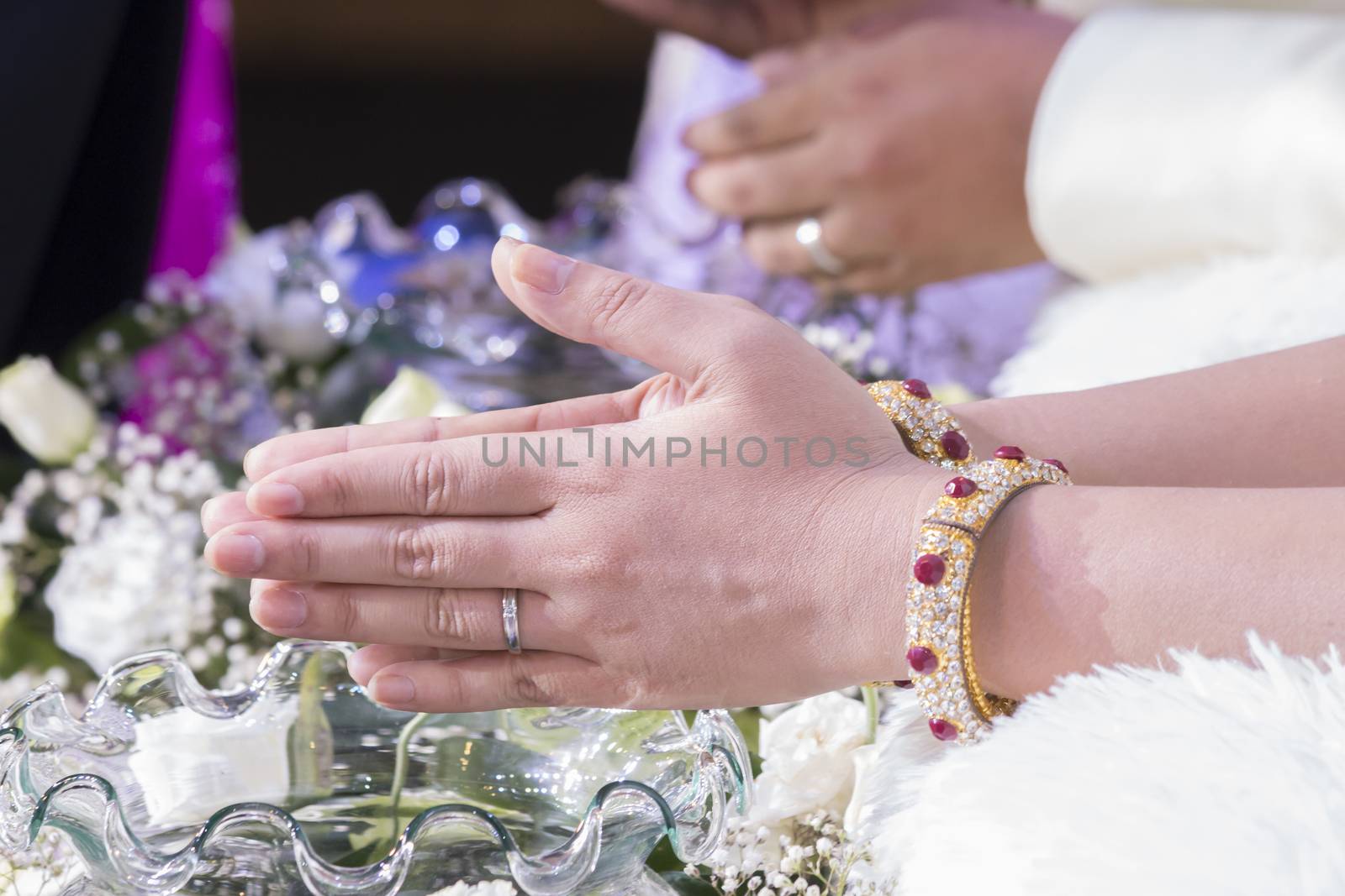 Hand of the bride in thai wedding.