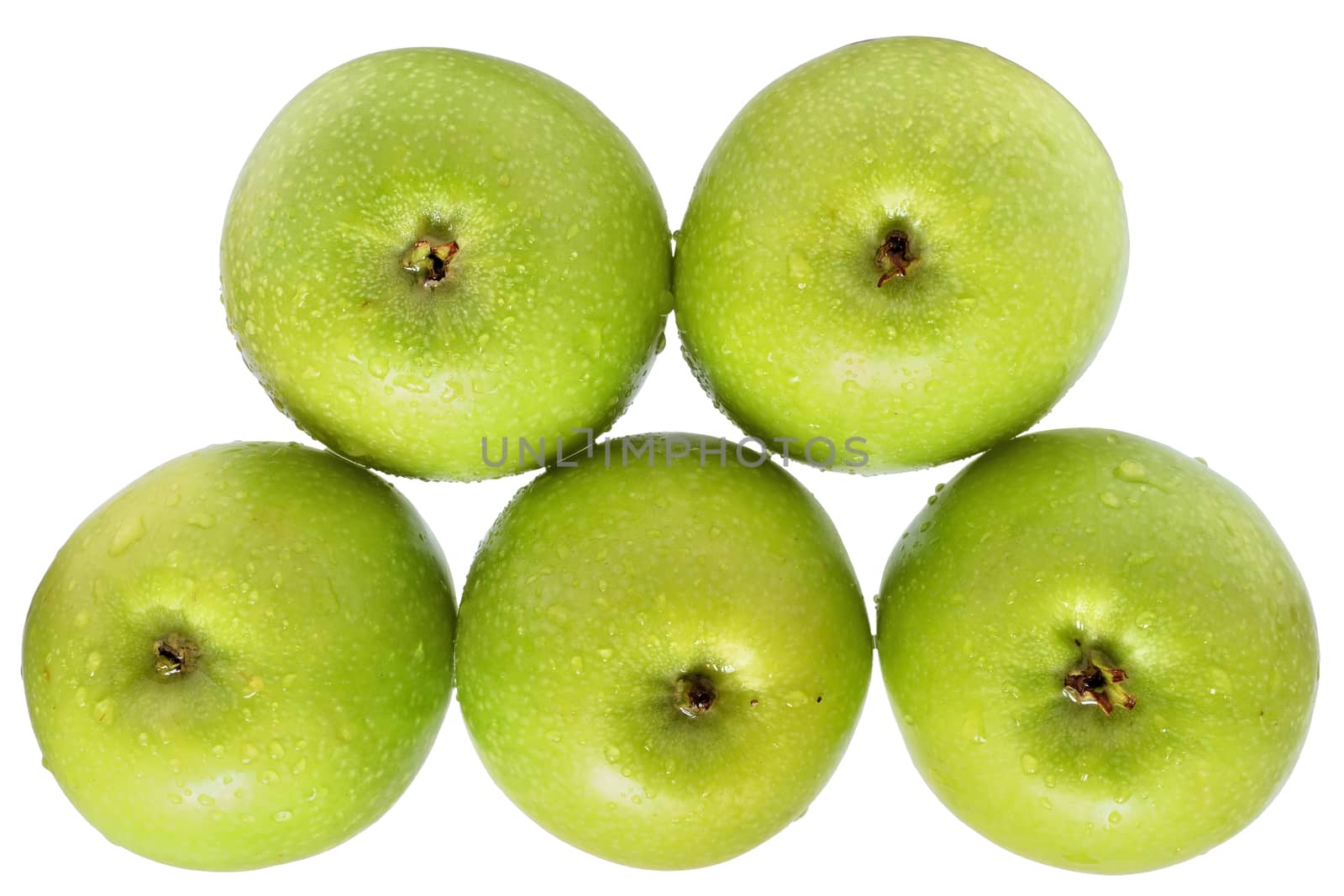 Green apple stack top view isolated on a white background.