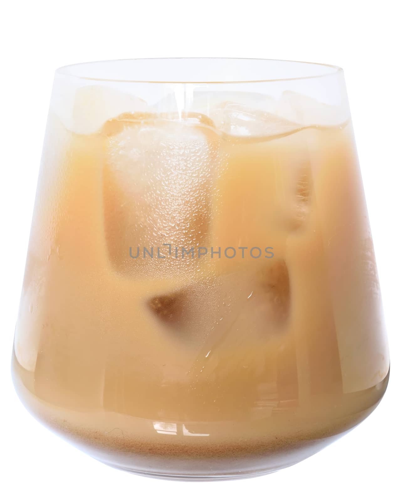 Glass with iced coffee isolated on white background.